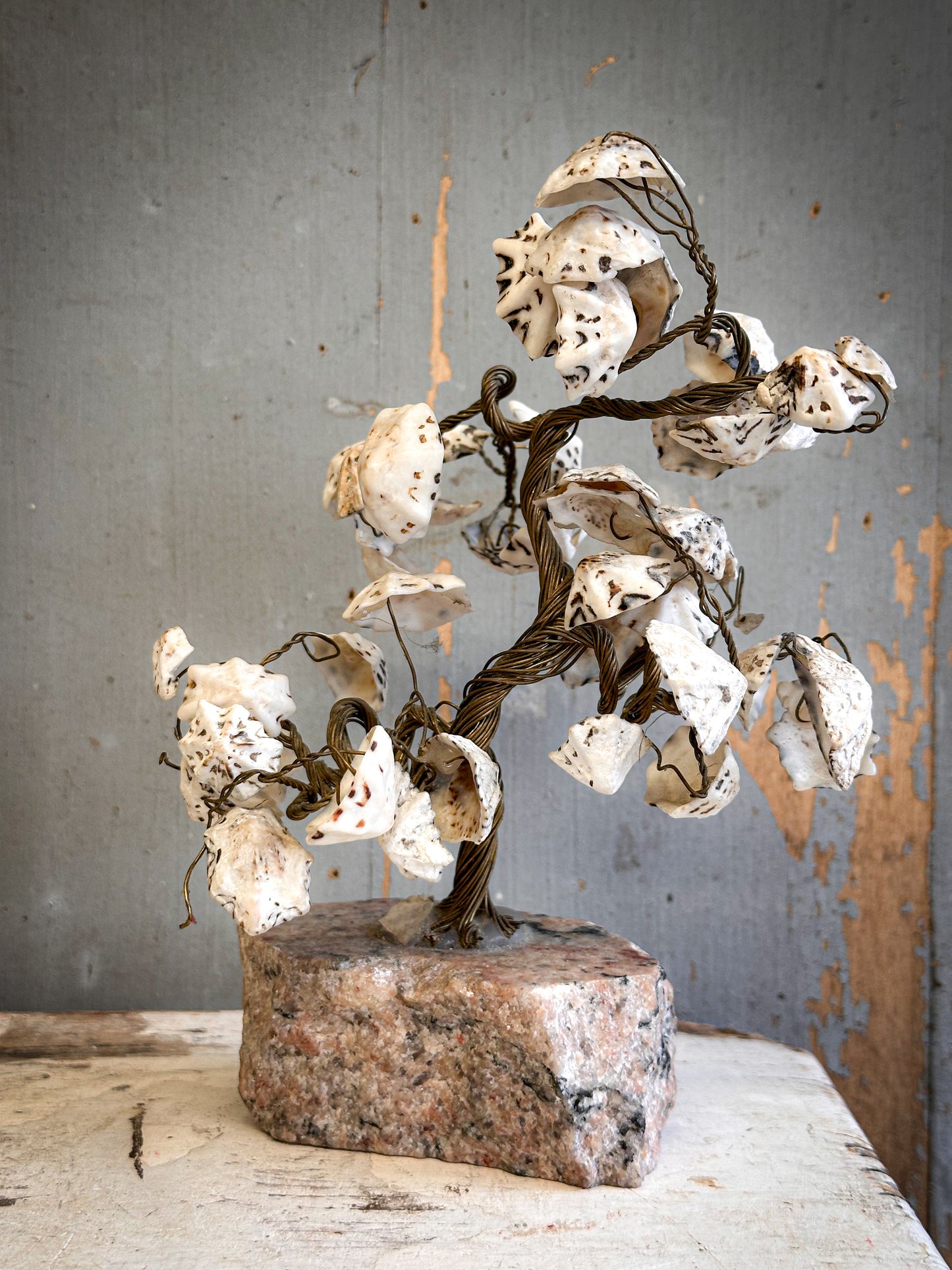 Vintage Shell Friendship Tree on Stone Base