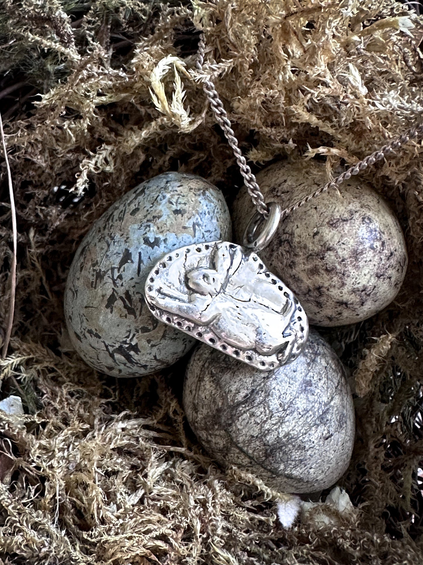 Moonlit Rabbit Pendant – Handcrafted Fine Silver Necklace