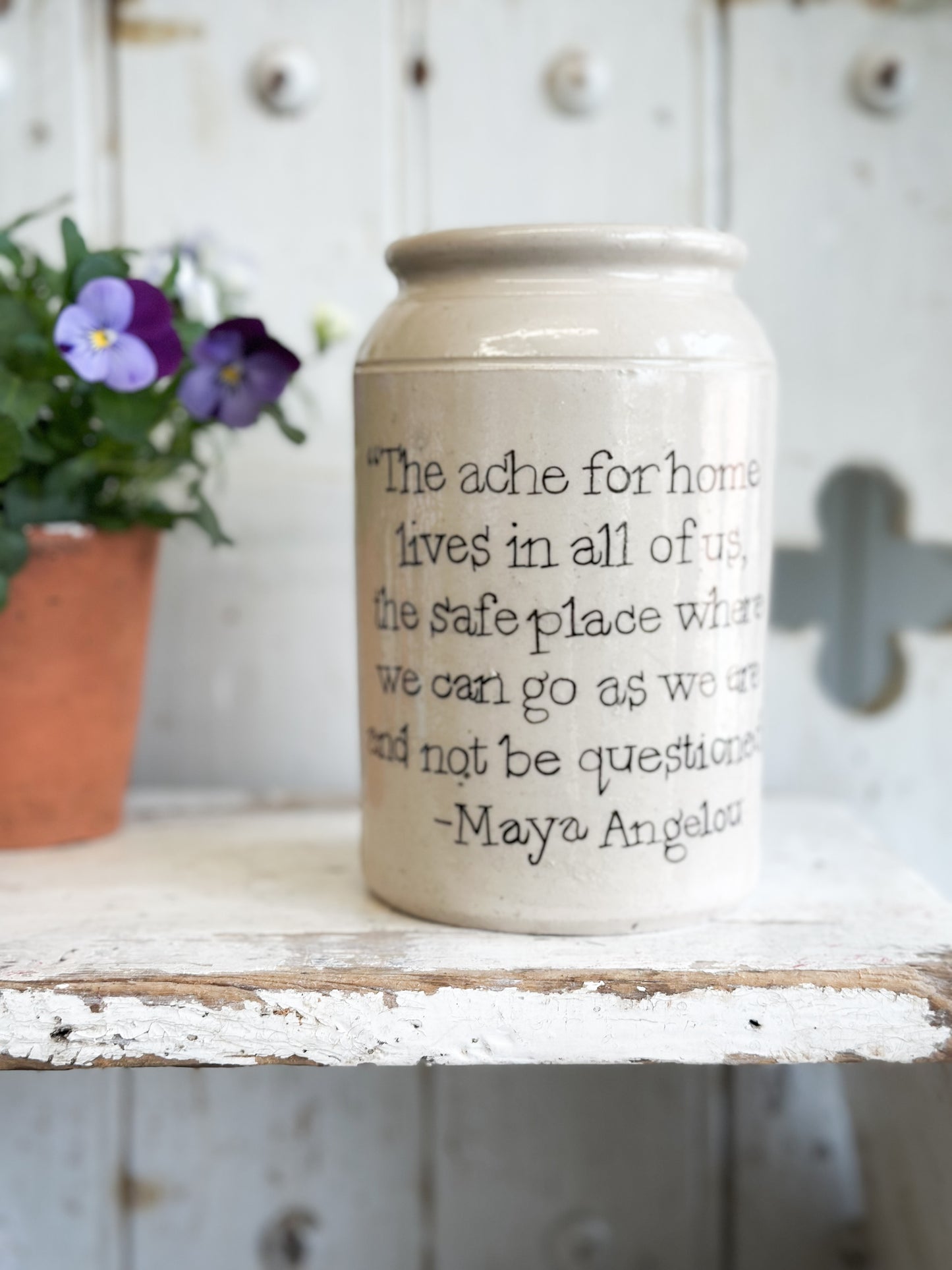 “The Ache for Home” Large Painted Stoneware Pot