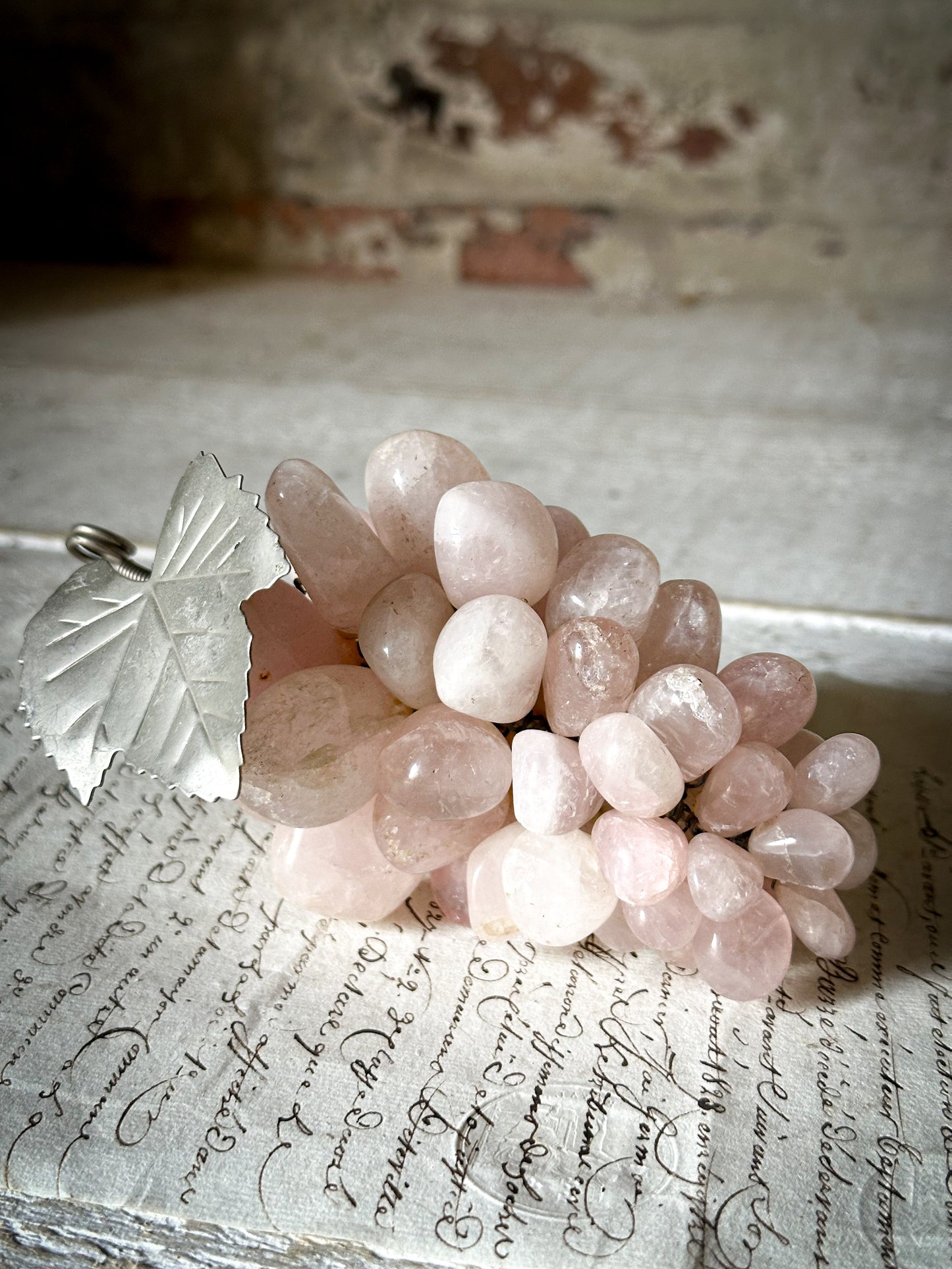 Vintage Rose Quartz Bunch of Grapes