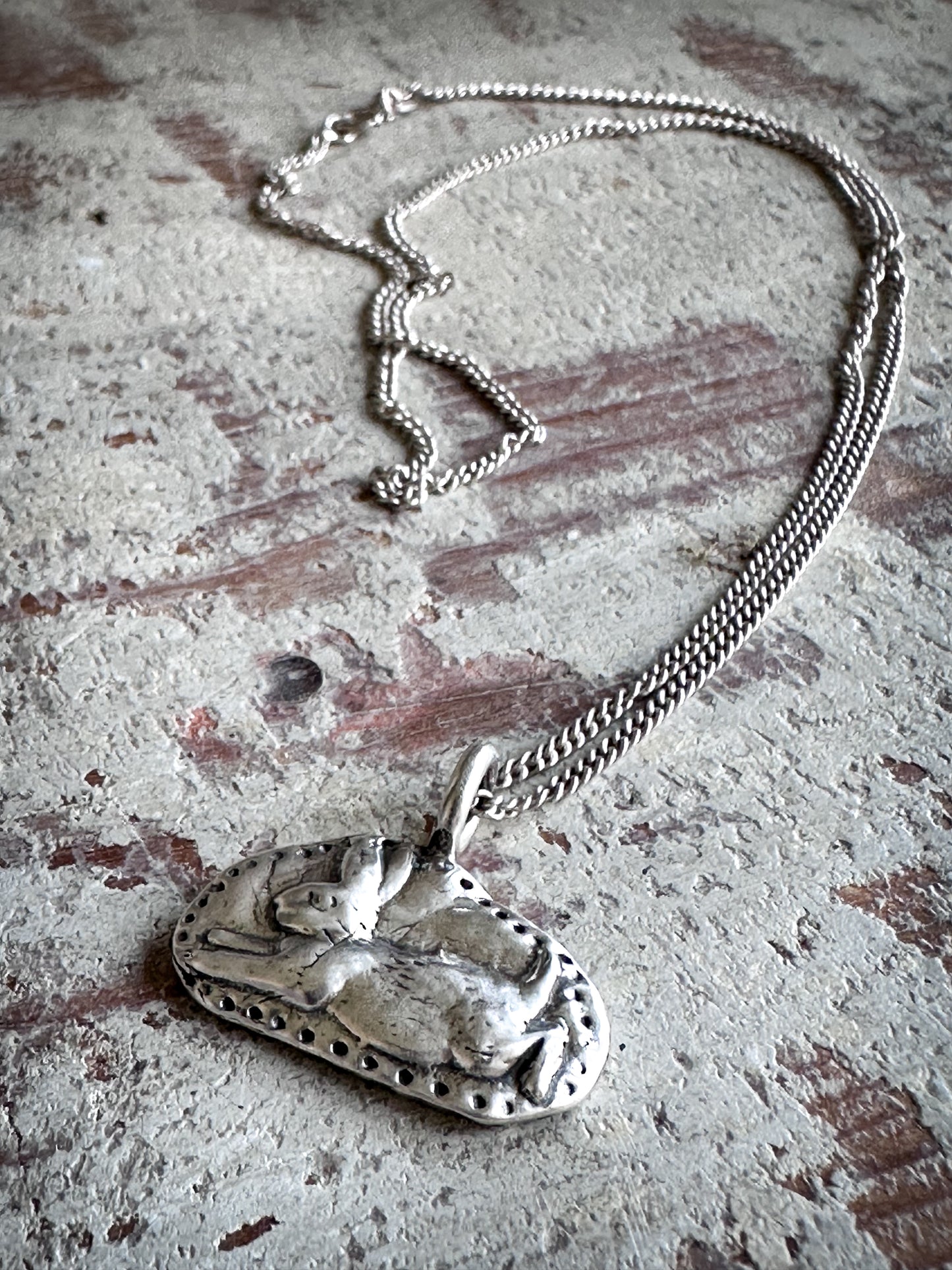 Moonlit Rabbit Pendant – Handcrafted Fine Silver Necklace