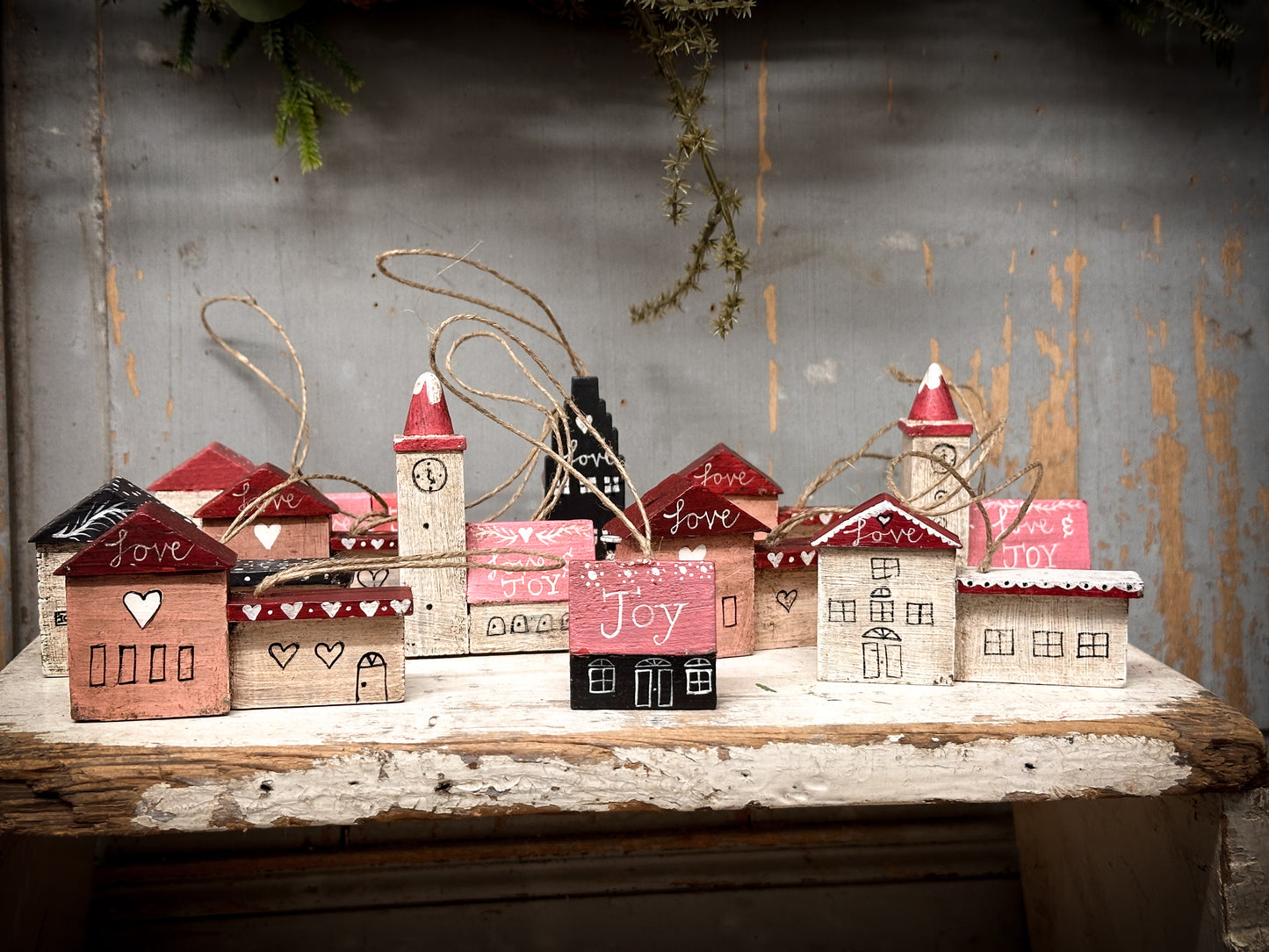 A Hanging Vintage German Erzgebirge Putz Wooden Village House