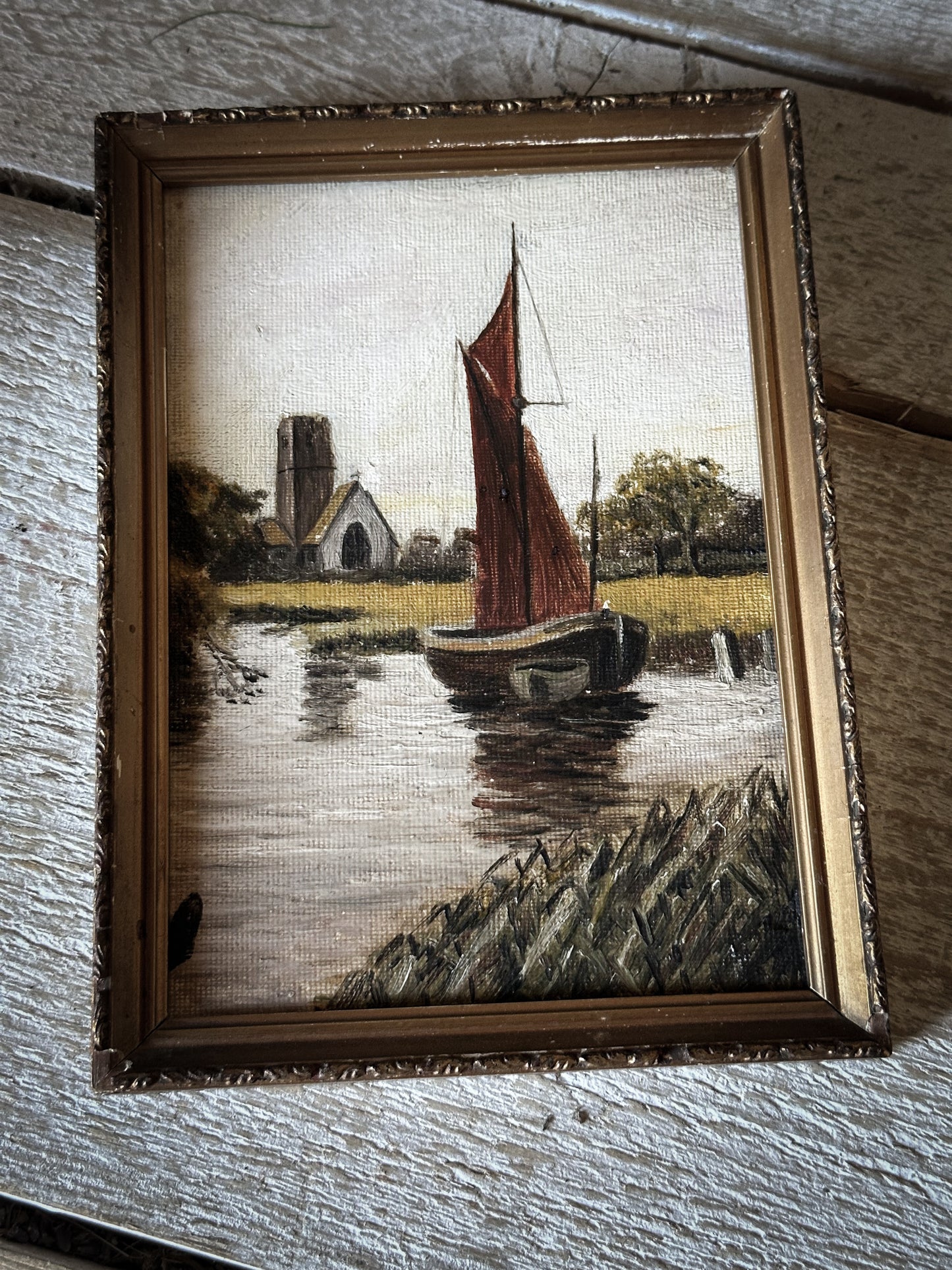 A Small Antique Oil On Board Nautical Painting