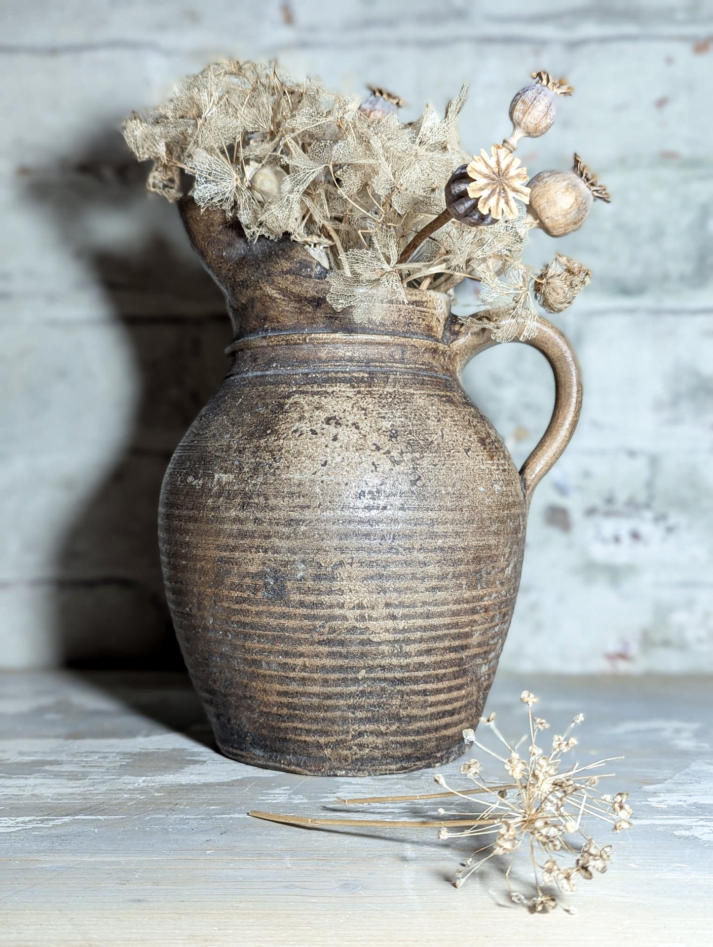 A lovely Primitive French Antique Black Pottery water jug