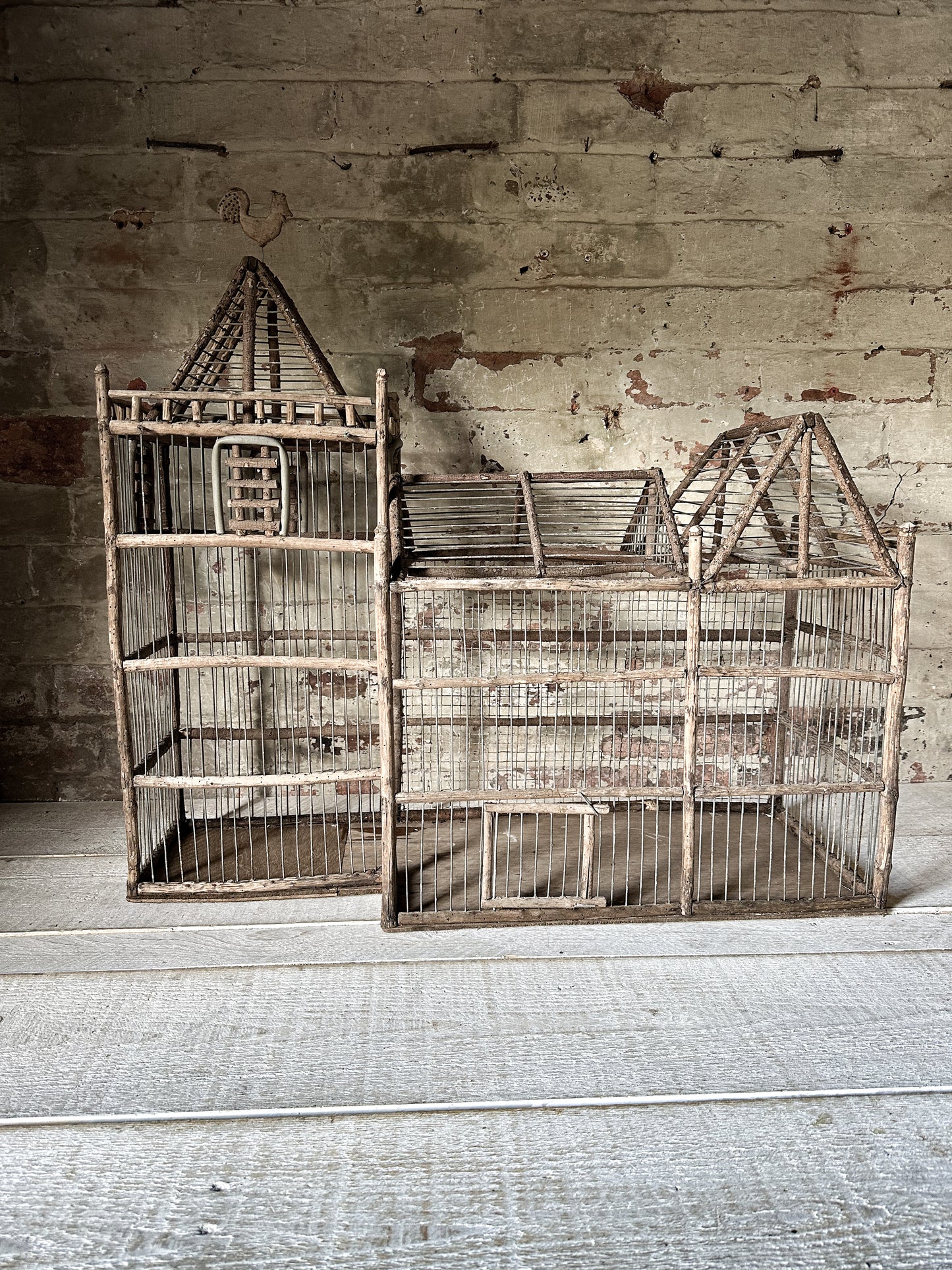 A French Primitive scratch built Bird Palace, Bird cage in the style of a Chateau