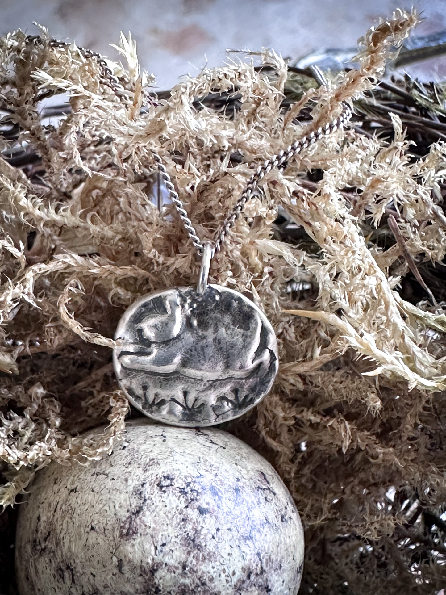 Meadow Rabbit Pendant – Handcrafted .999 Fine Silver Necklace