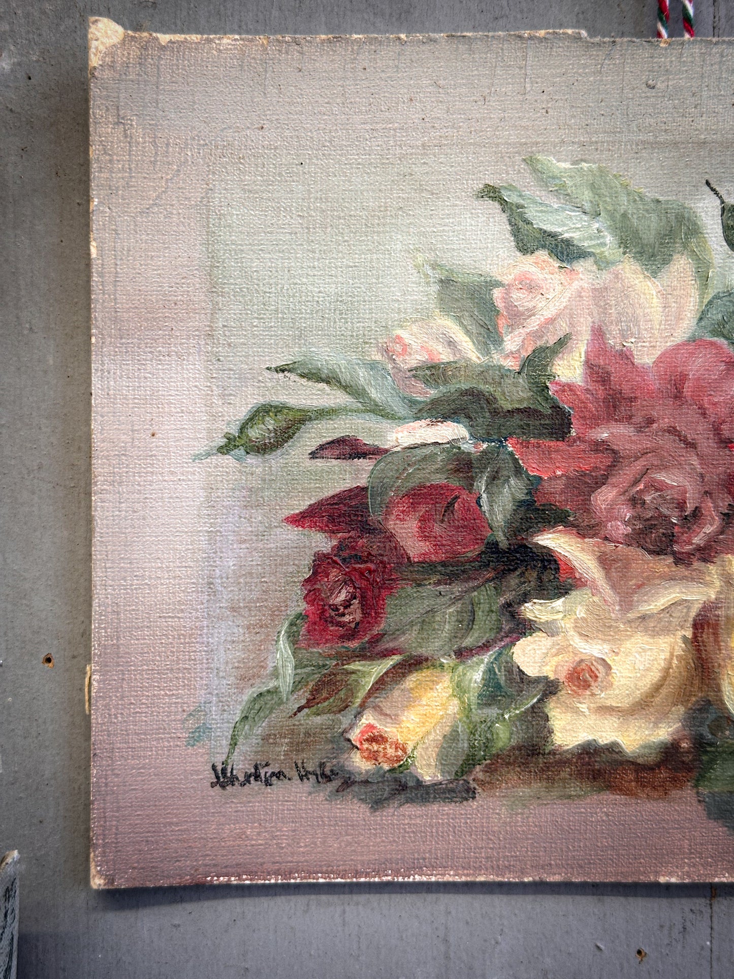 Antique Floral Oil Painting – Roses