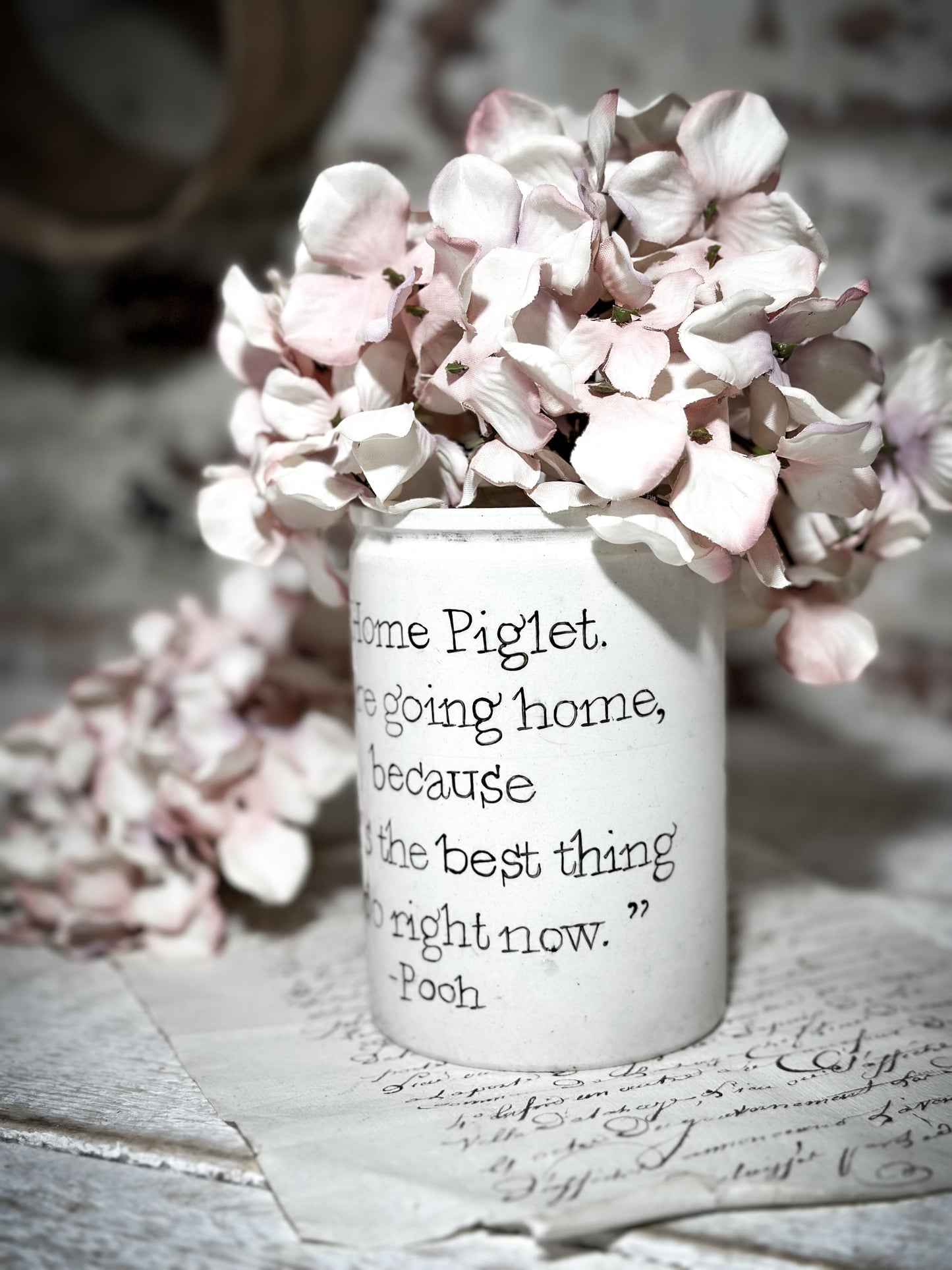 An Antique Jar with a Hand Painted Inspirational Quote