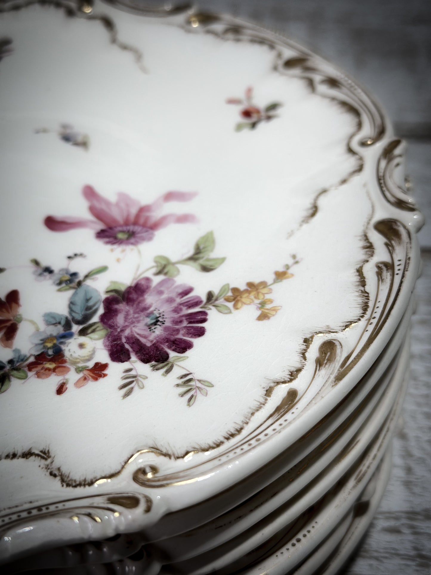 French Antique Sarreguemines Hand painted Floral Salad Plates