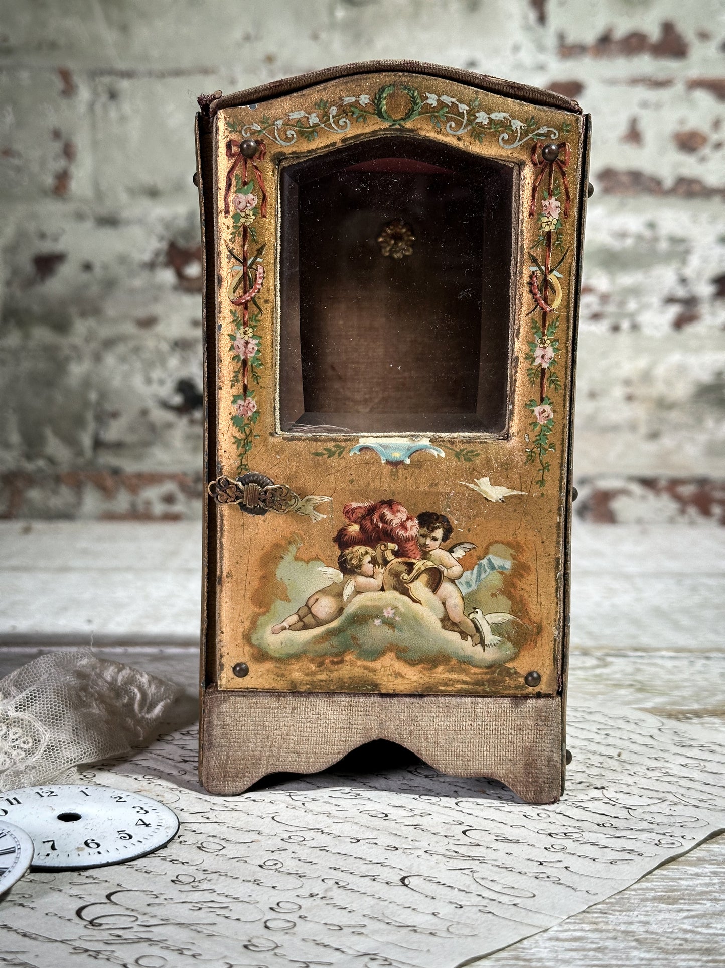 Antique 19th Century French Miniature Vernis Martin Vitrine