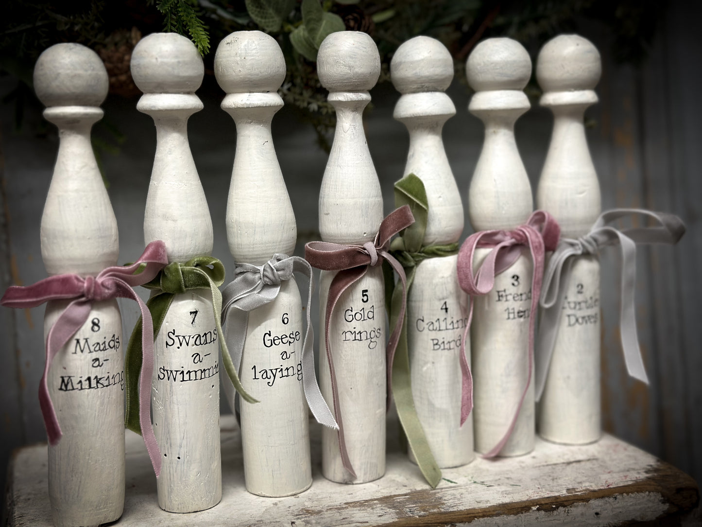 Twelve Days of Christmas Set of Vintage French Wooden Skittles