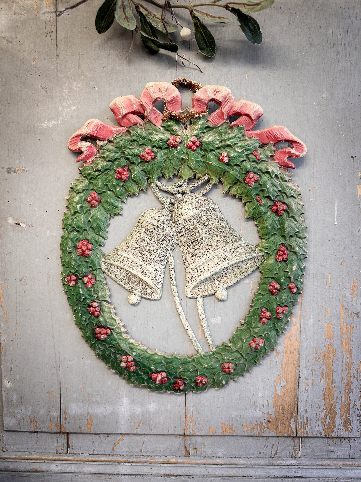 Early–Mid 20th Century Pressed-Paper Christmas Wreath with Twin Bells-oral provenance linking it to the Bletchley Museum collection