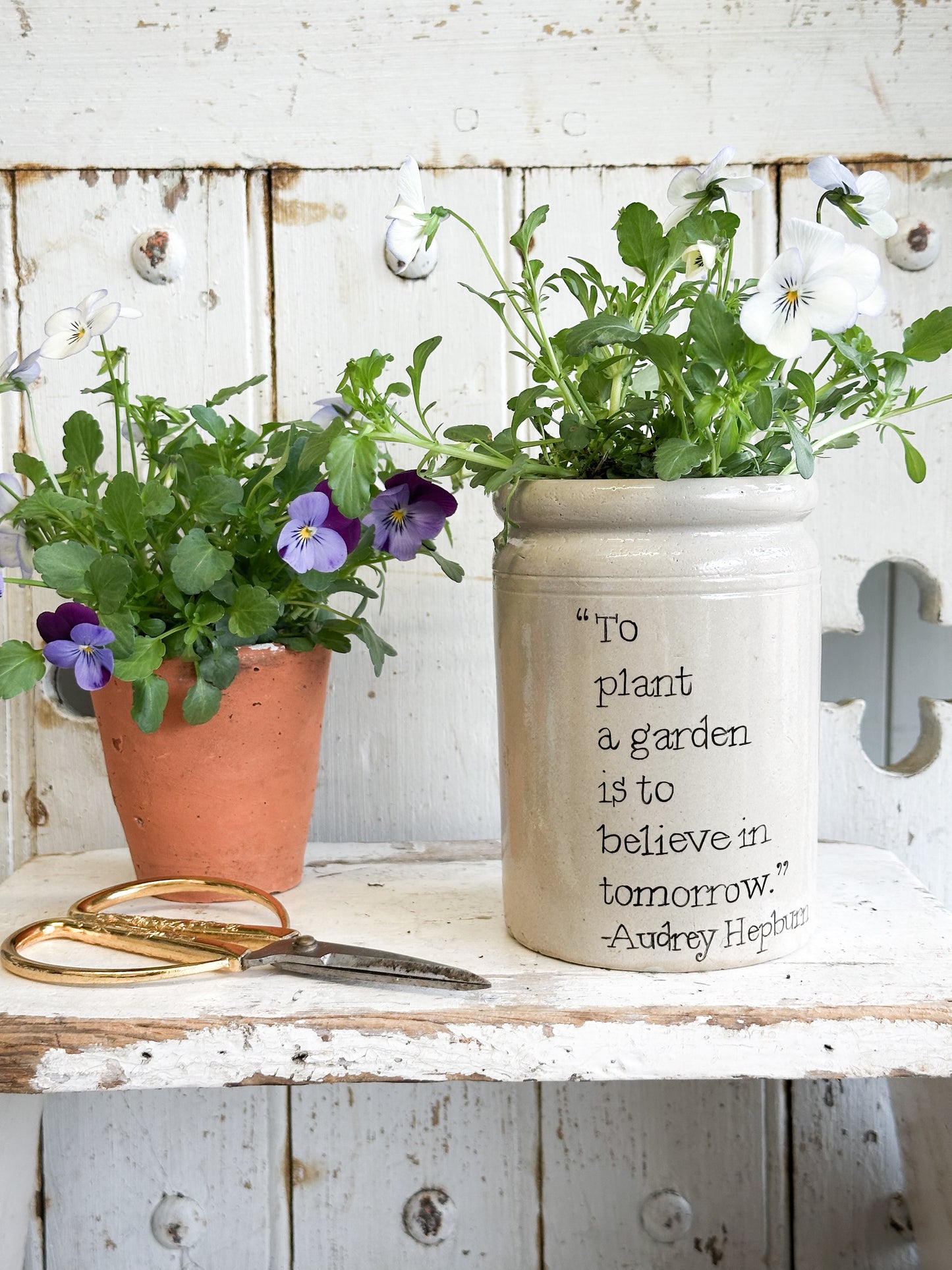 “To Plant a Garden” Large Painted Stoneware Pot