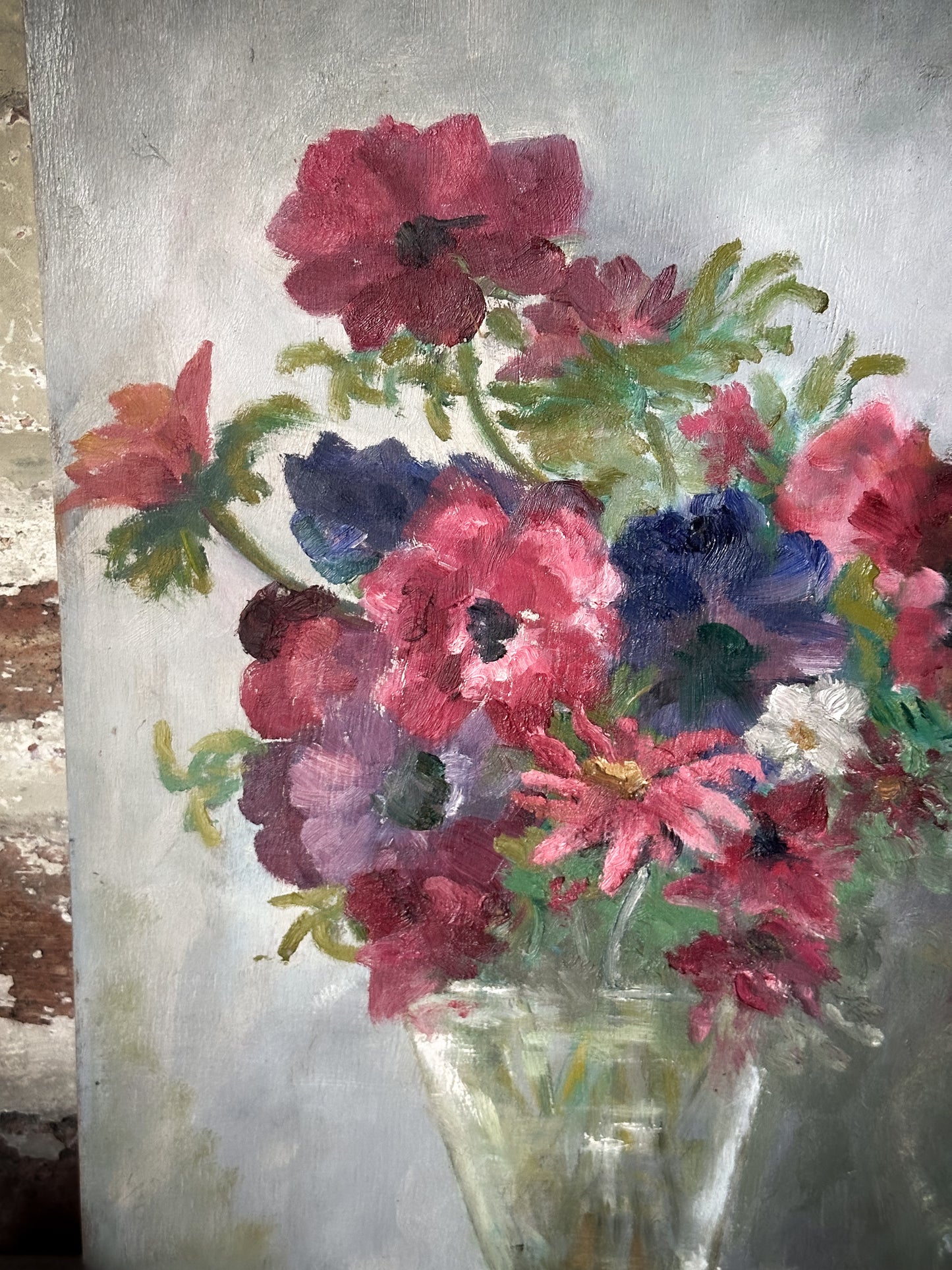 A Vintage Oil on Board Flower Painting