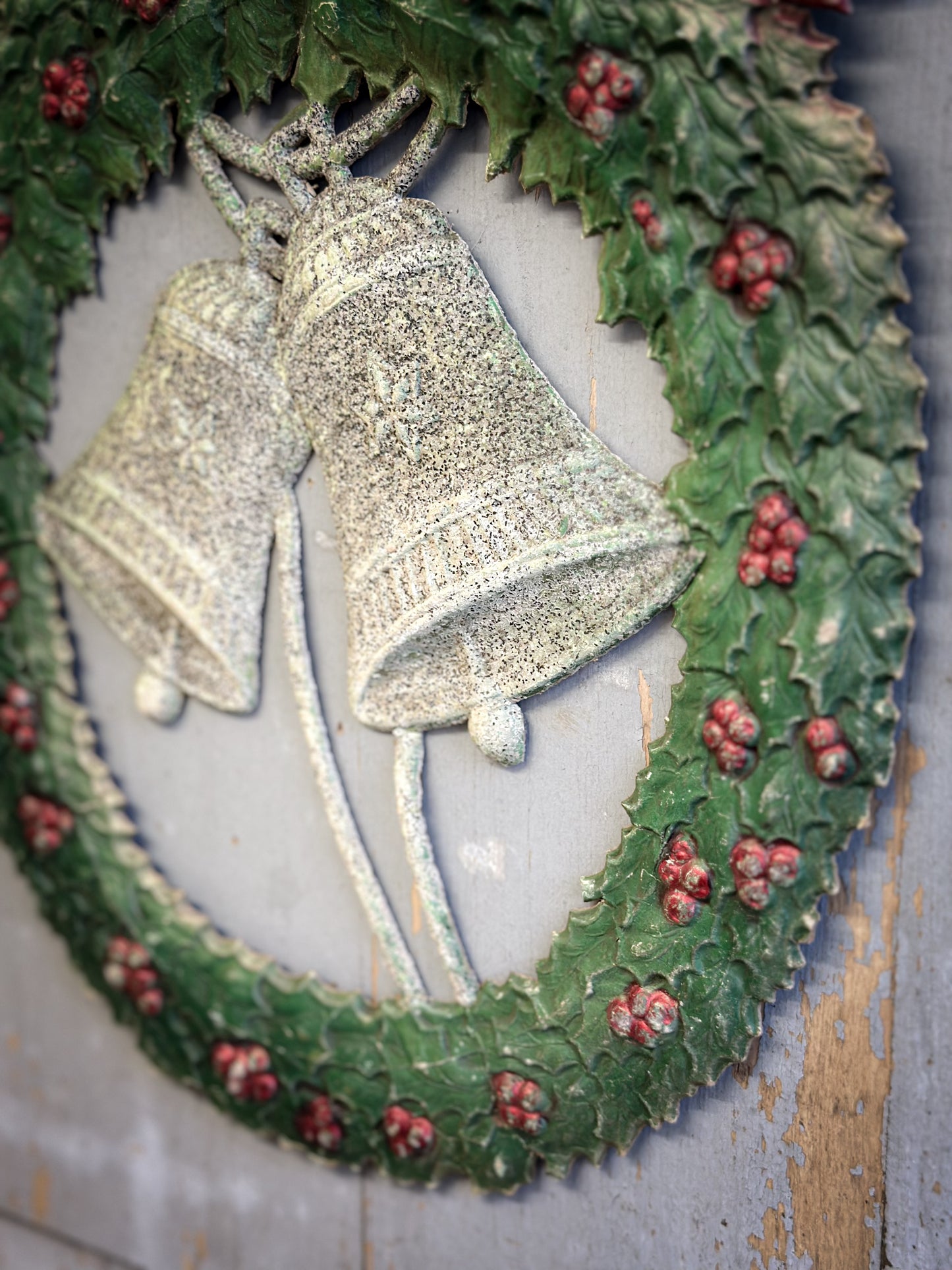 Early–Mid 20th Century Pressed-Paper Christmas Wreath with Twin Bells-oral provenance linking it to the Bletchley Museum collection