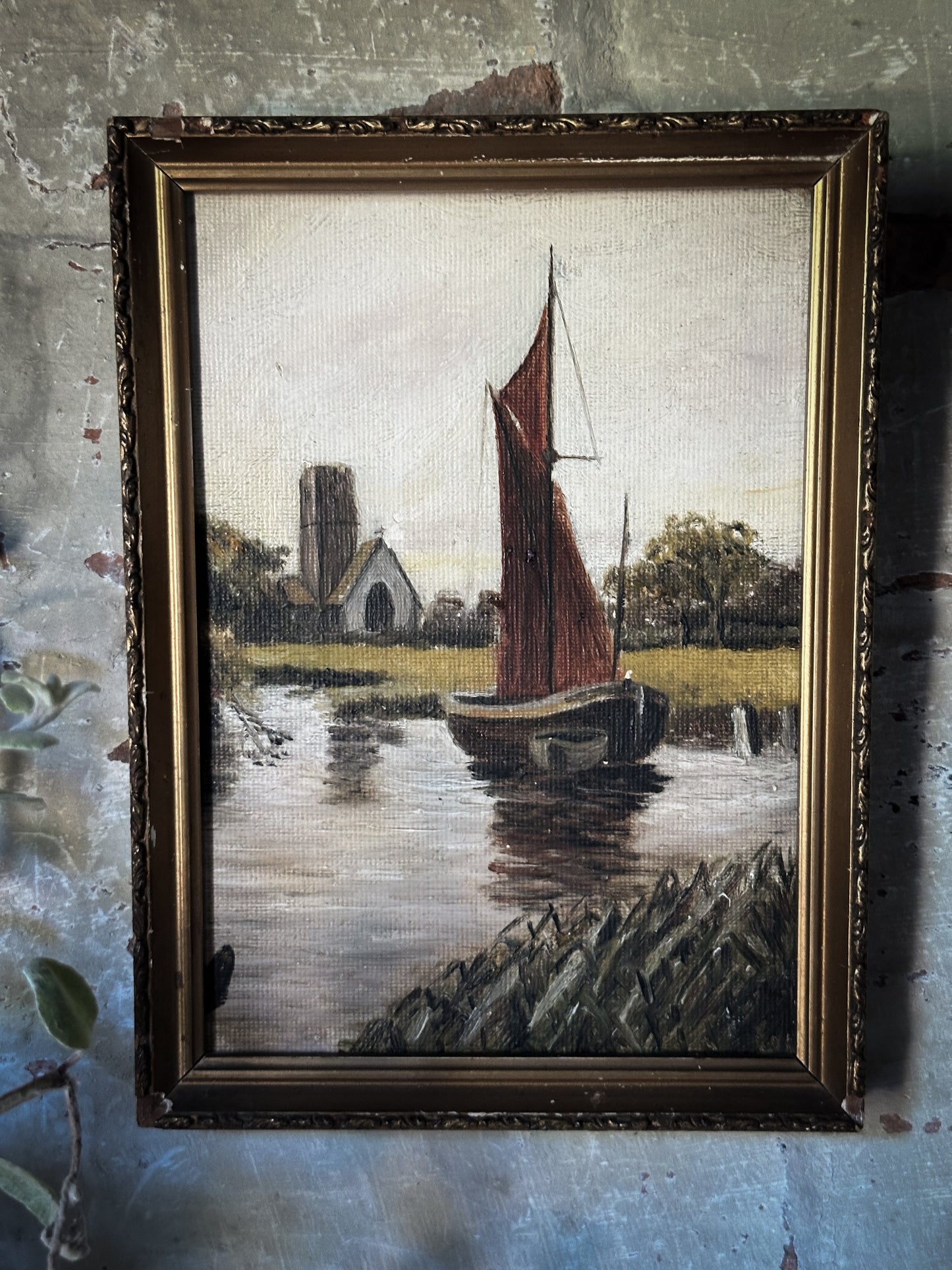 A Small Antique Oil On Board Nautical Painting