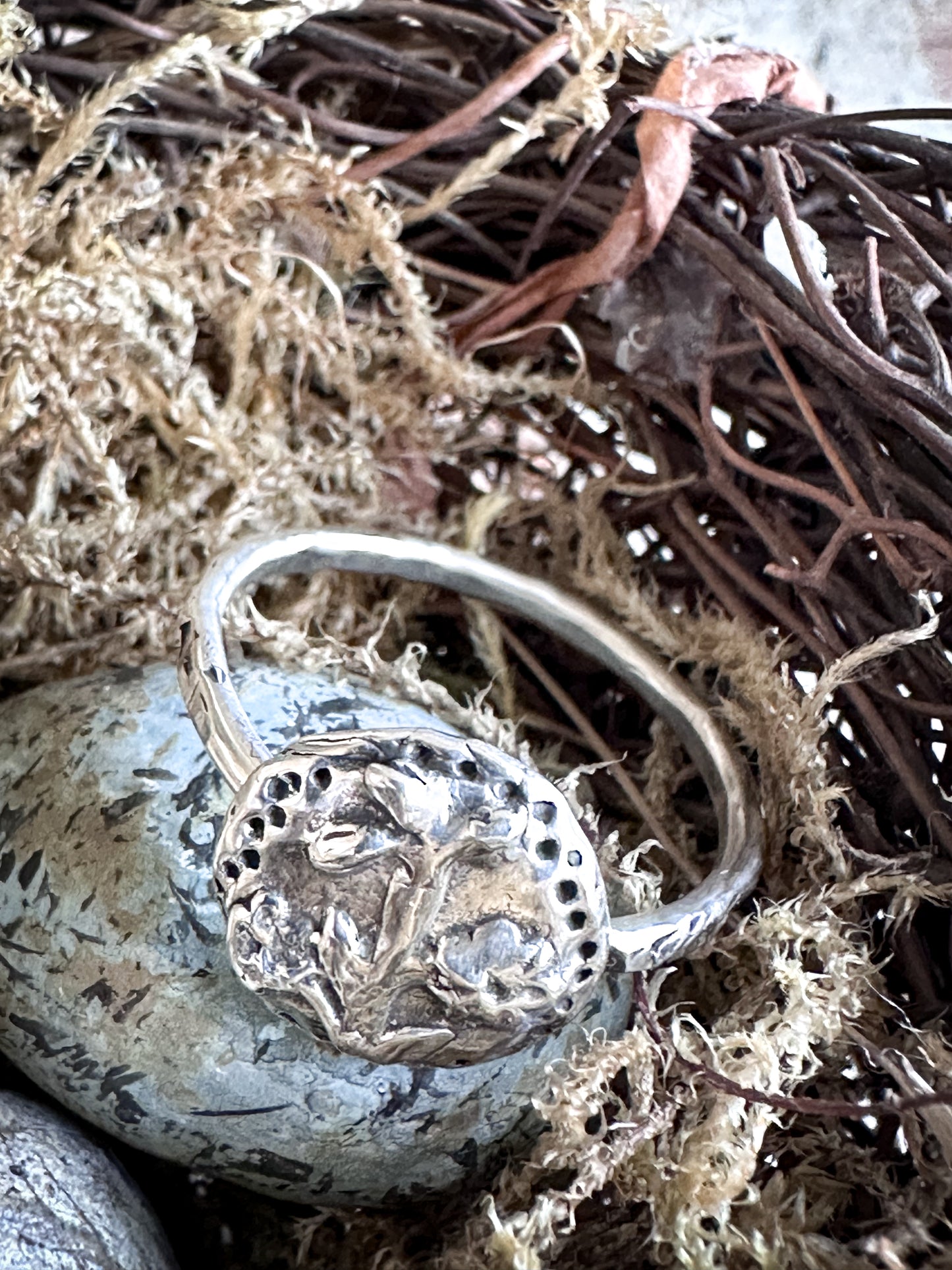 Moonlit Daffodil Ring Fine Silver Botanical Ring Antique Wedgwood Sprig