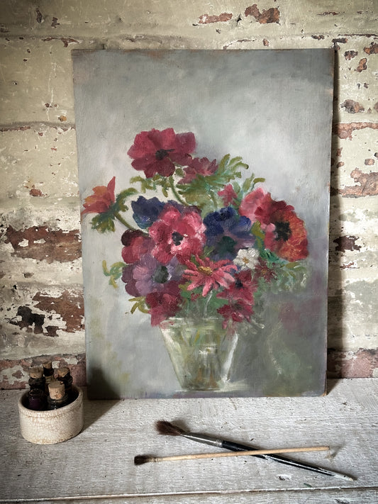 A Vintage Oil on Board Flower Painting