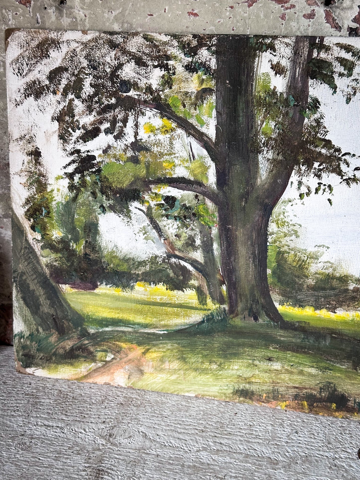 Original Vintage Oil Landscape Study on Daler Board – From the Collection of an English Artist Living in Normandy