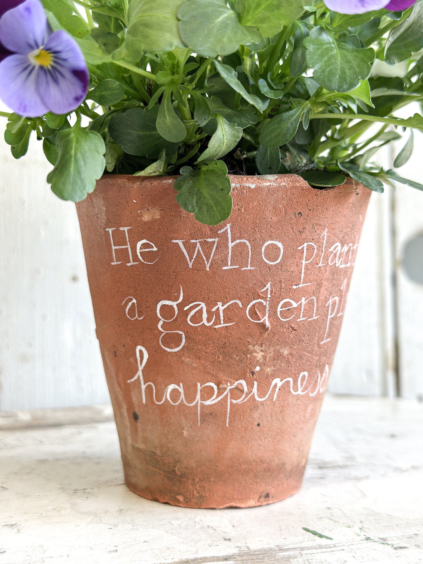 “He who plants a garden” Terracotta Plant Pot