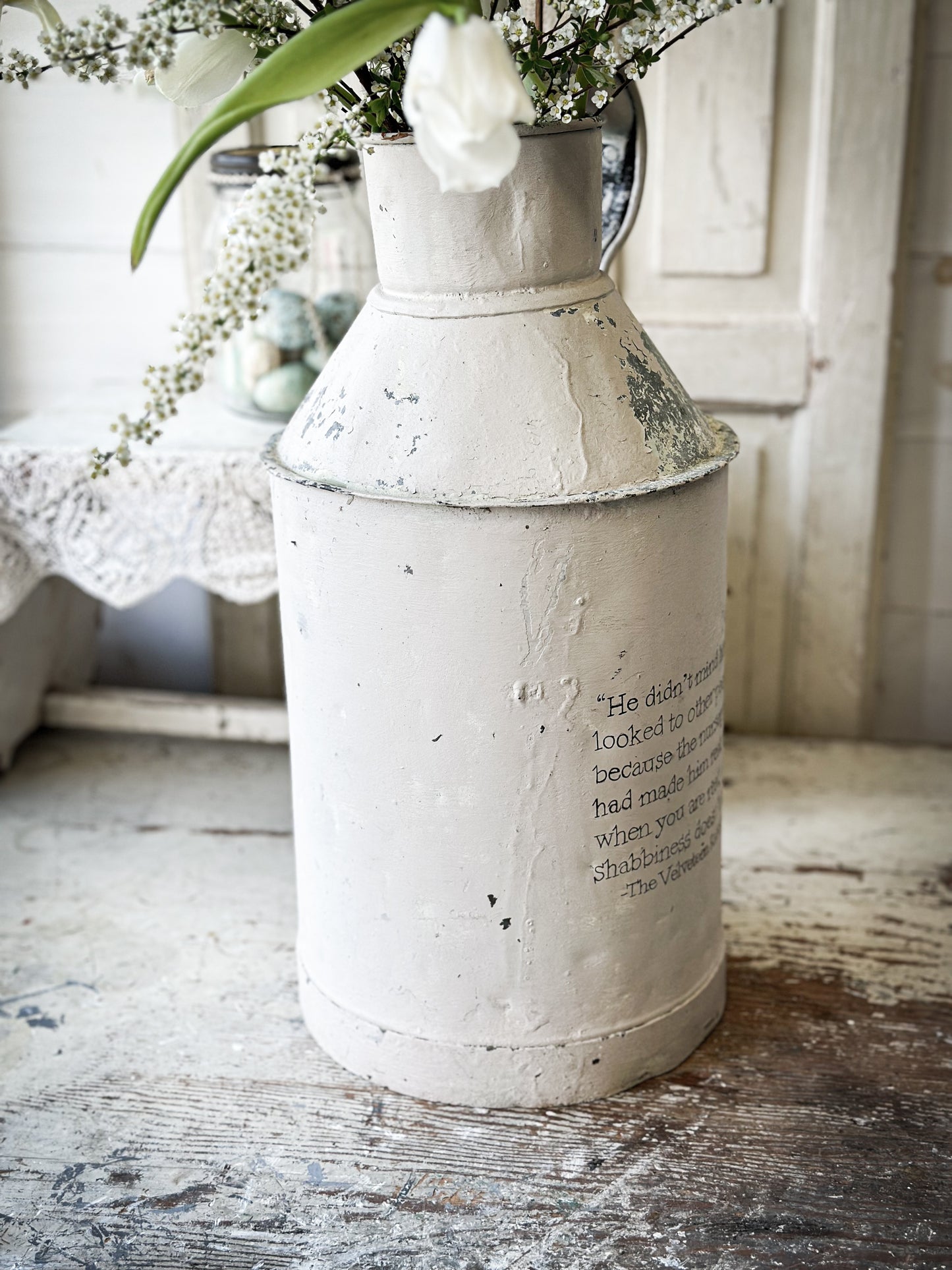 A lovely antique French tin milk churn