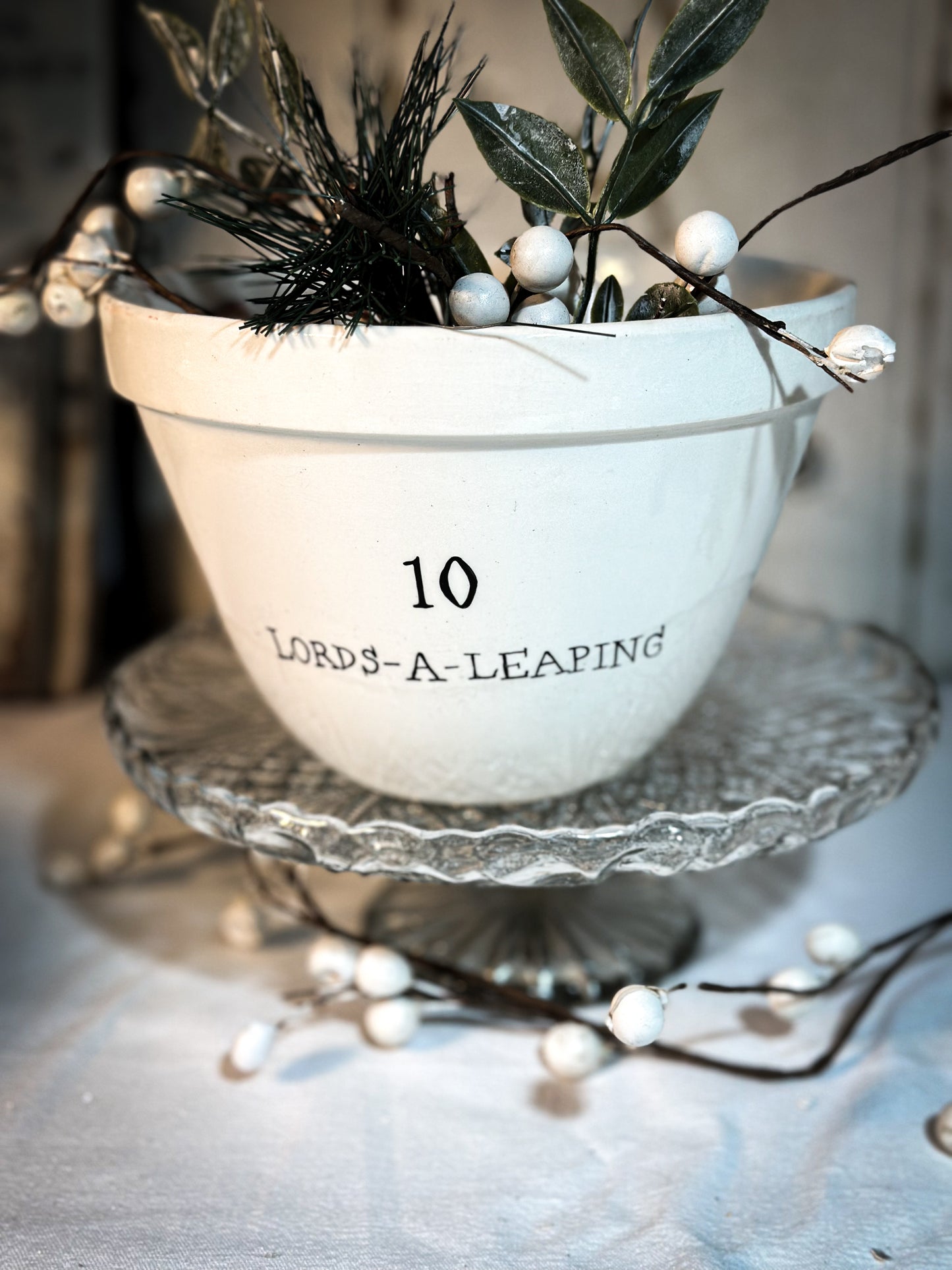 A beautiful vintage Illustrated Ironstone pudding bowl with a hand painted quote