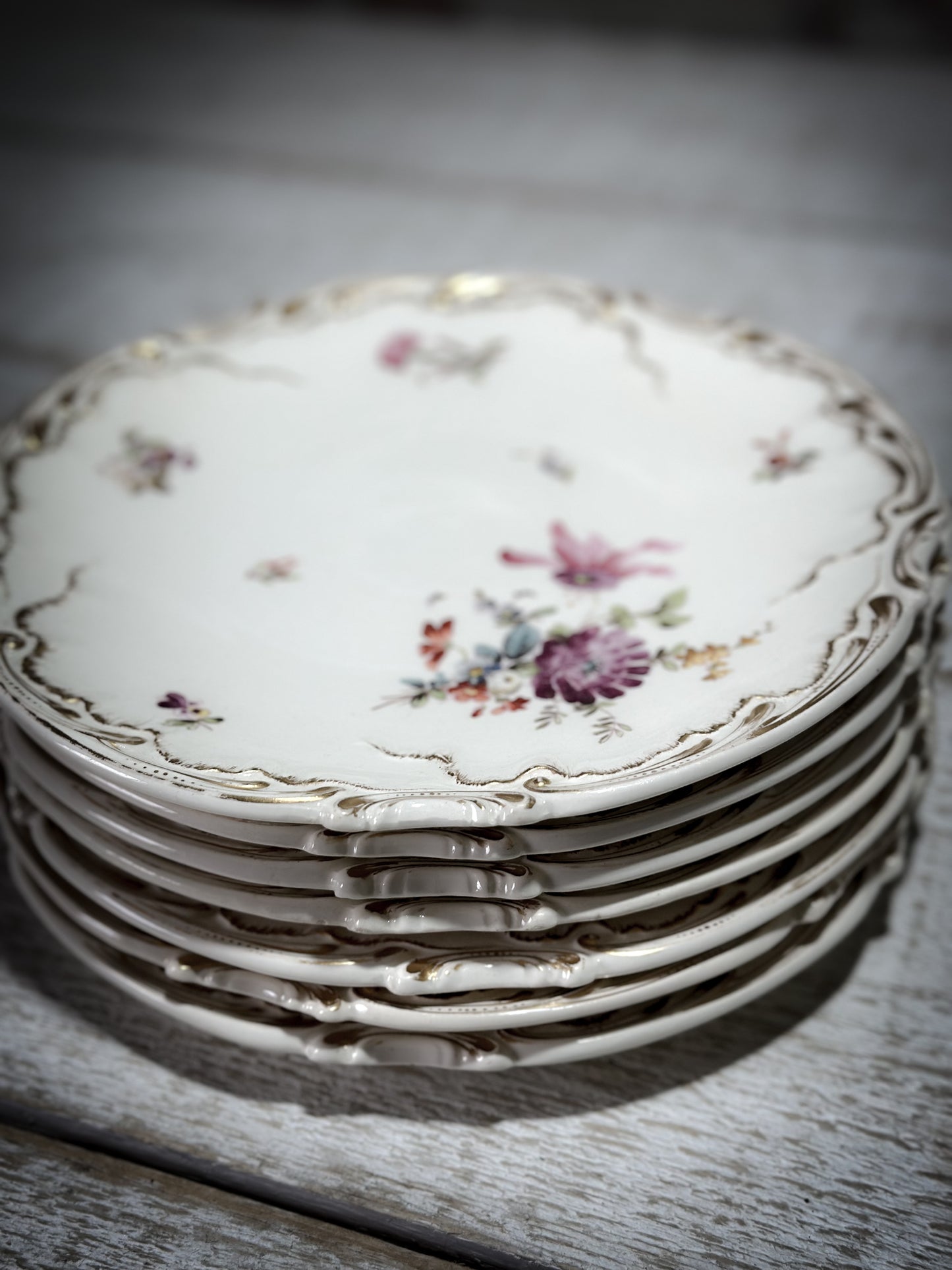 French Antique Sarreguemines Hand painted Floral Salad Plates