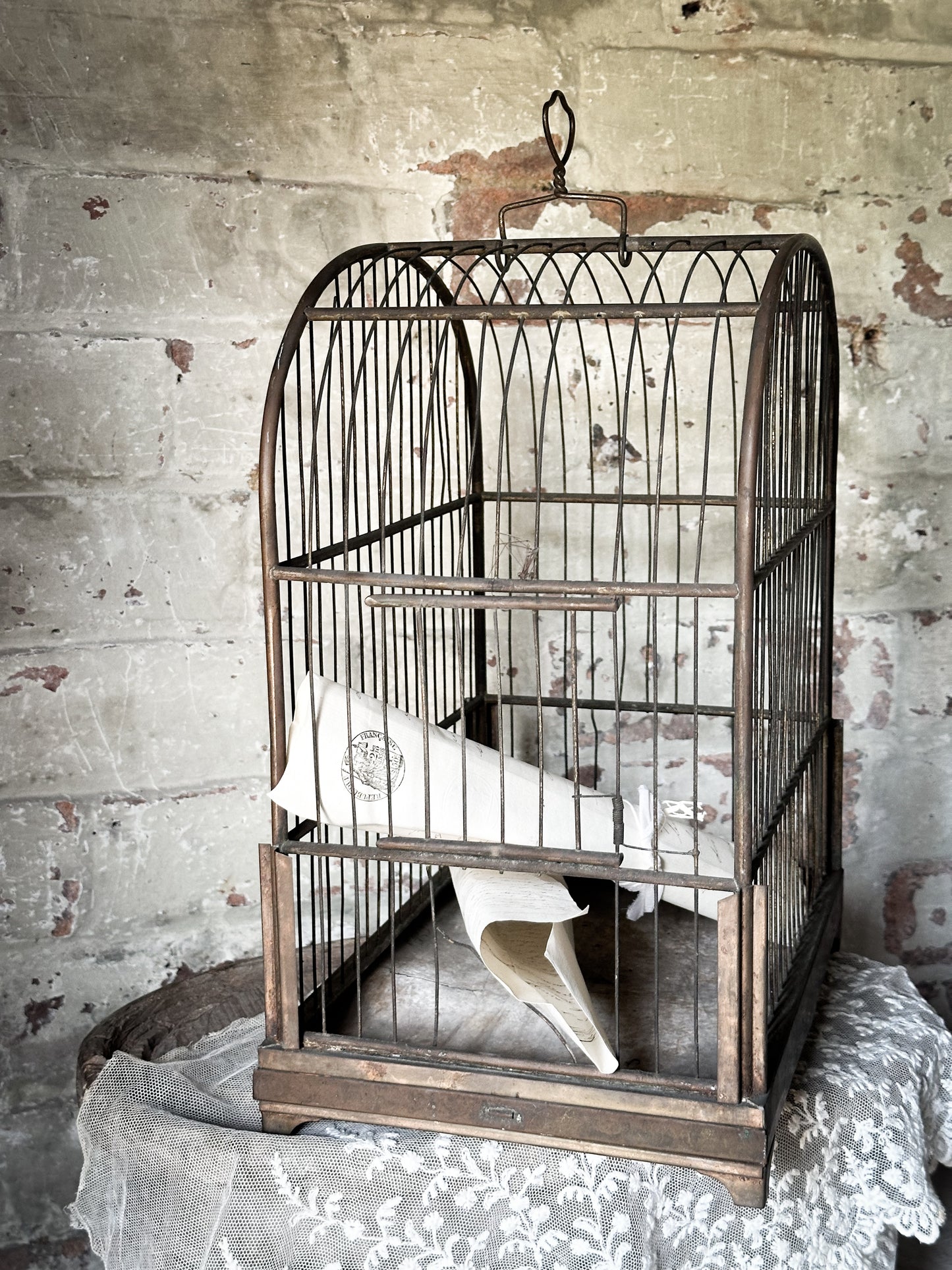 Antique Victorian brass bird cage