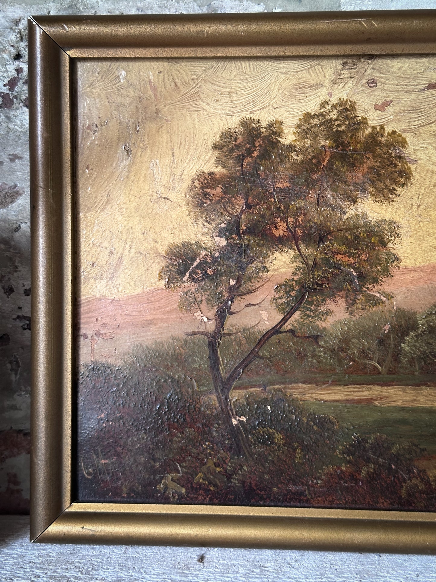 Antique Victorian Oil Painting on Board in Original Frame | Signed Landscape Artwork | c.1880–1900