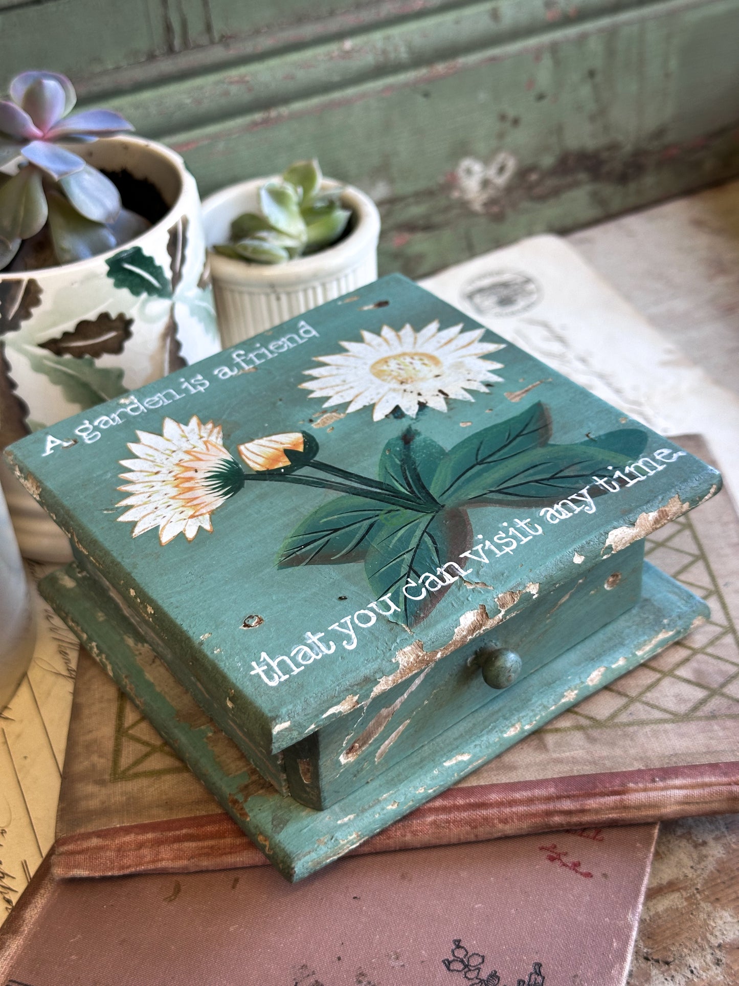“A Garden is a Friend…” – Hand Painted Mini Box With Drawer
