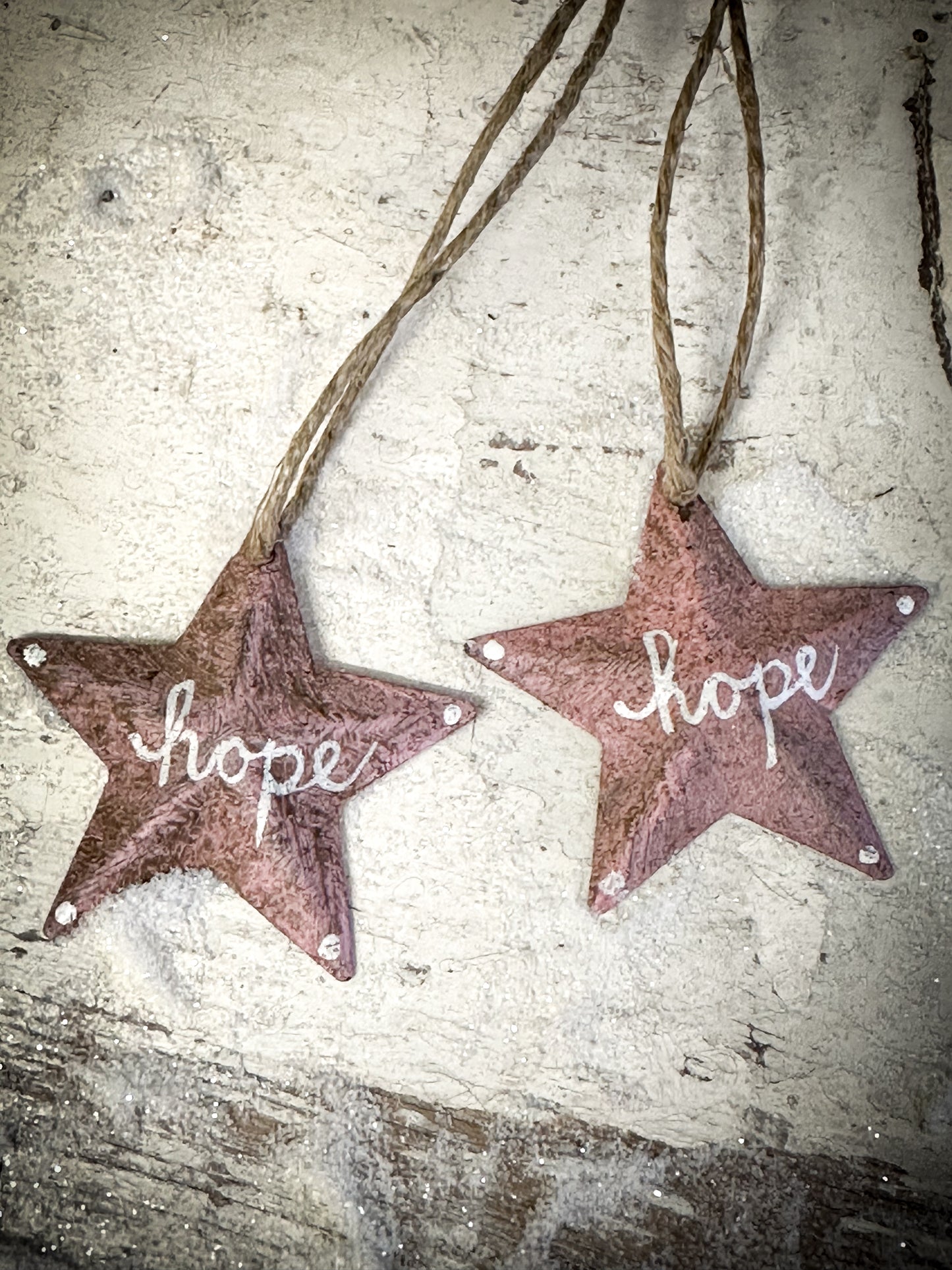 A Mini Pink Tin Barn Star Christmas Decoration “Hope”