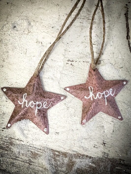 A Mini Pink Tin Barn Star Christmas Decoration “Hope”