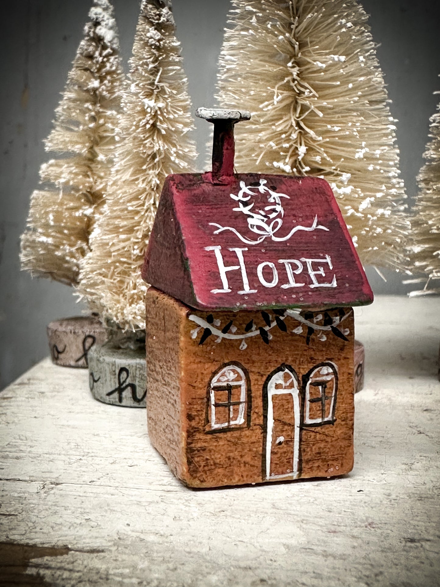 A mini Vintage German Erzgebirge Putz Wooden Village House “Hope”