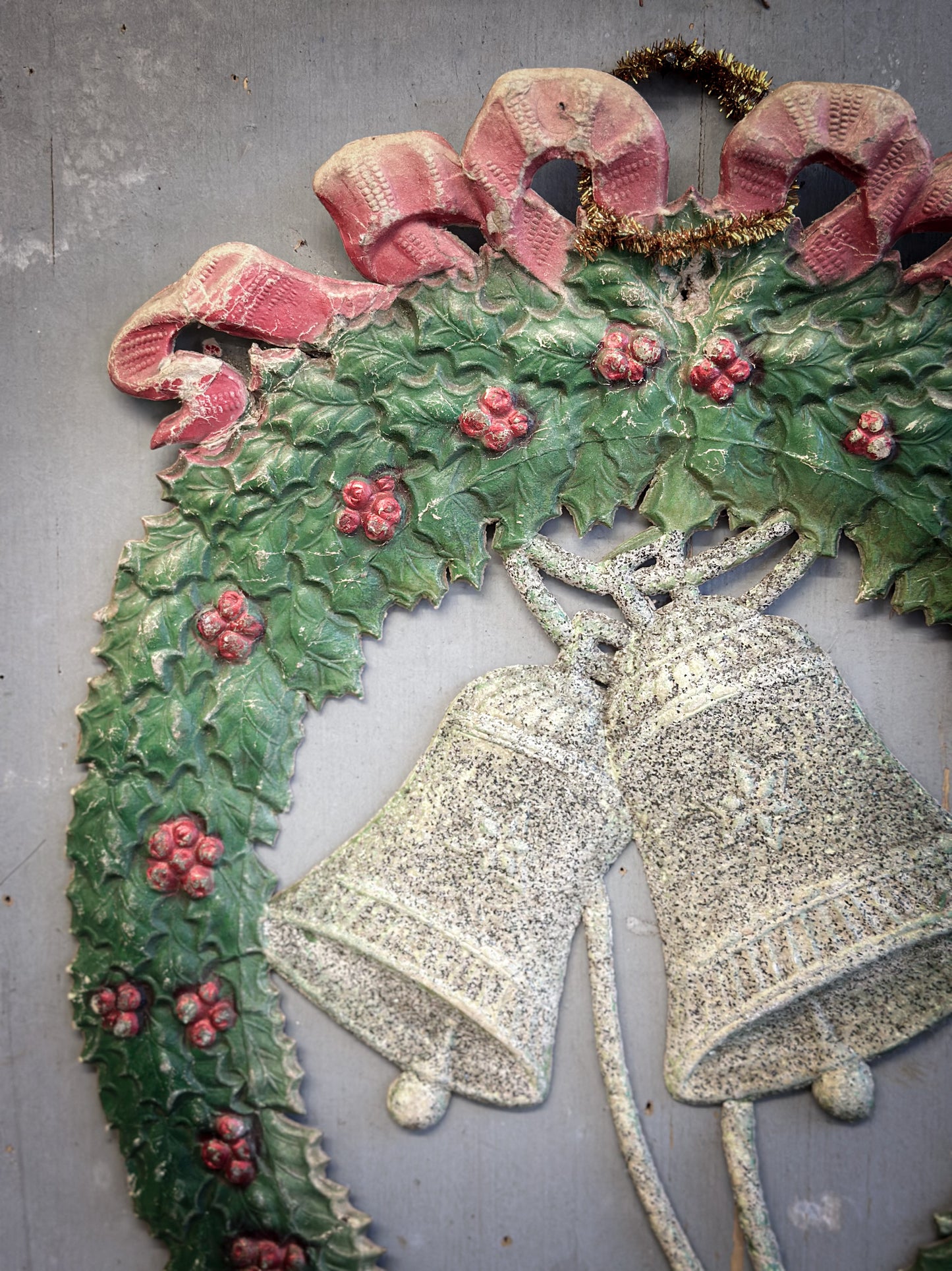 Early–Mid 20th Century Pressed-Paper Christmas Wreath with Twin Bells-oral provenance linking it to the Bletchley Museum collection
