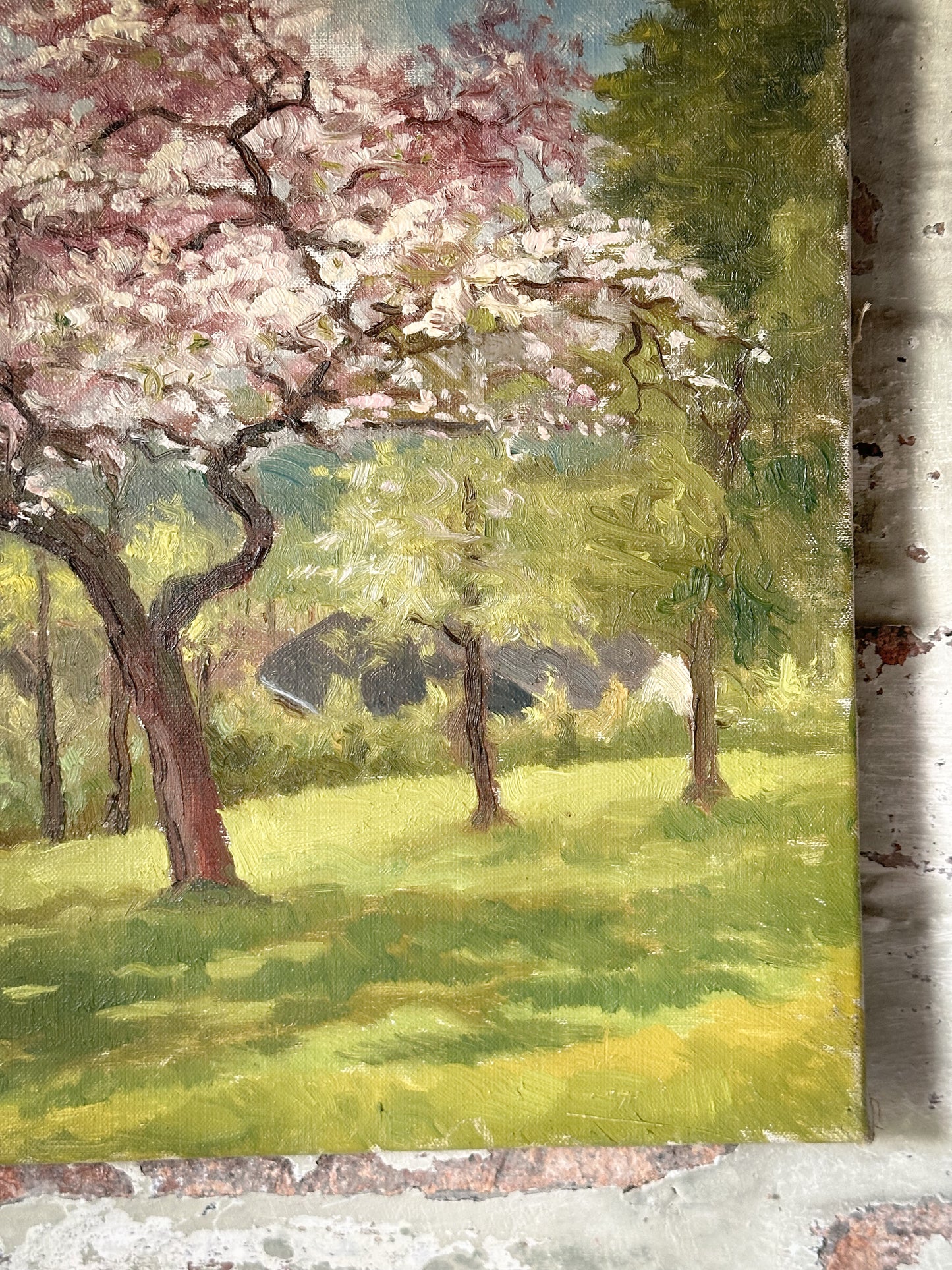 A lovely French Vintage oil on canvas painting of a Spring landscape