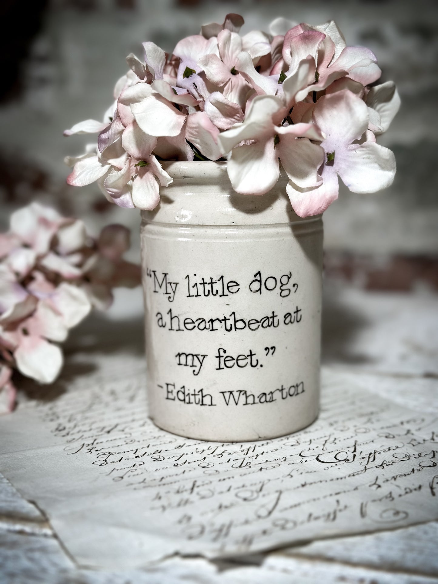 An Antique Jar with a Hand Painted Inspirational Quote