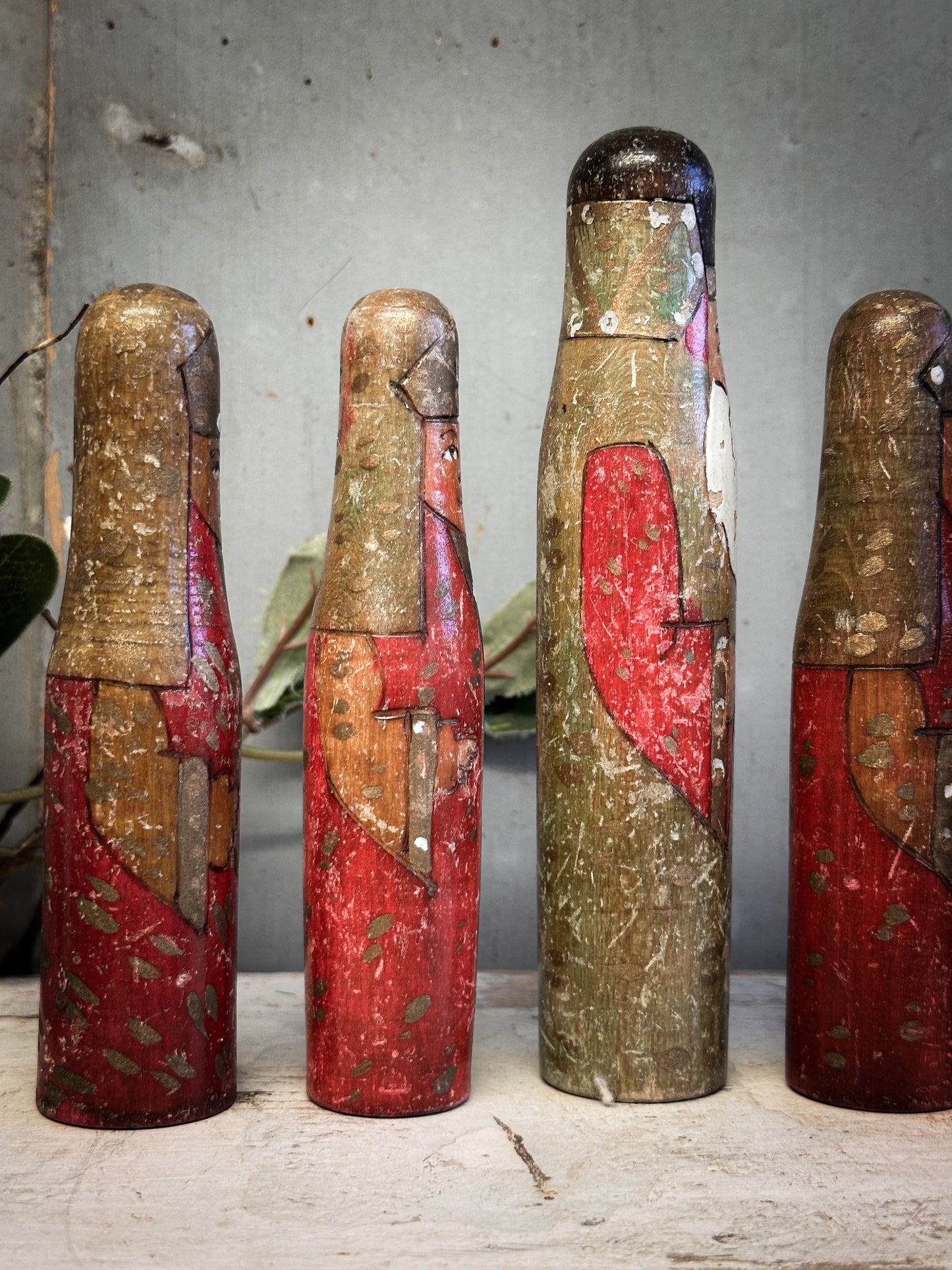 Exquisite Antique Hand-Carved Santa Figures – Set of Six (c. 1920–1930, Ex-Bletchley Museum Collection)