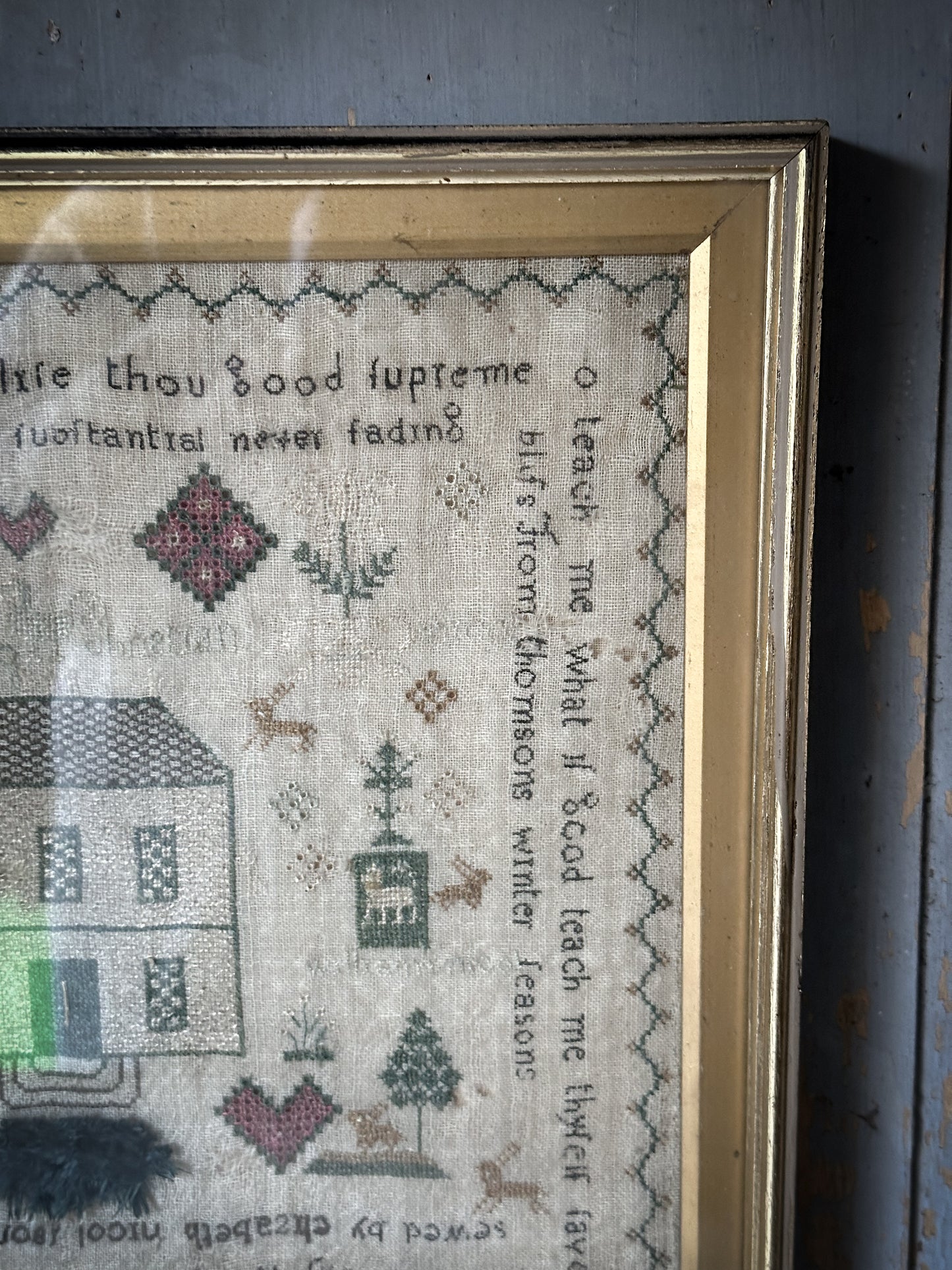 The most wonderful framed antique stitched sampler
