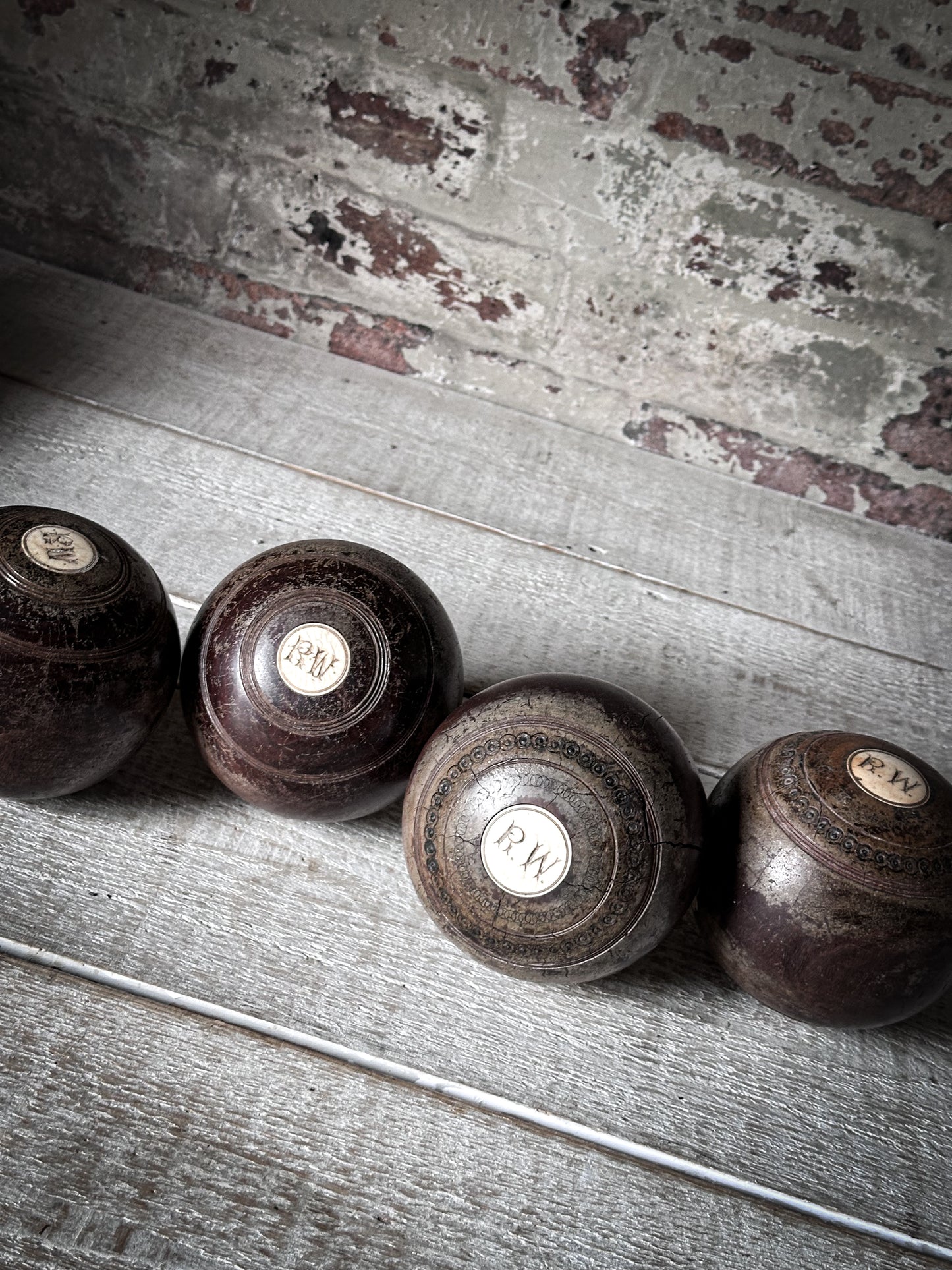 Antique Lignum Vitae Lawn Bowls – Set of Four
