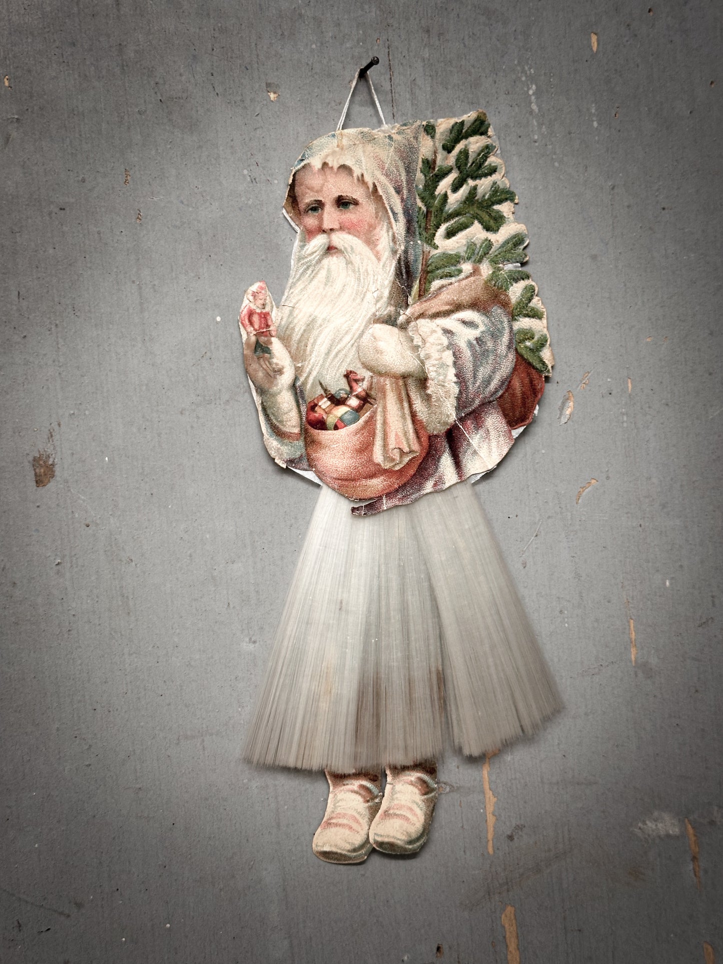 Antique German Father Christmas Ornament with Spun-Glass Skirt (c. 1900–1930)