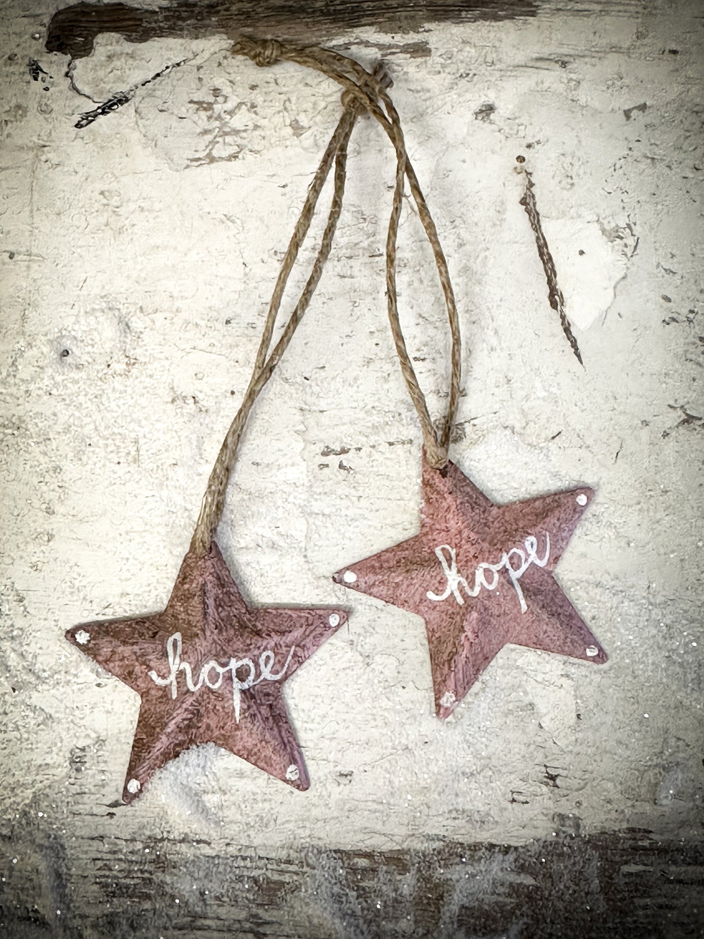 A Mini Pink Tin Barn Star Christmas Decoration “Hope”