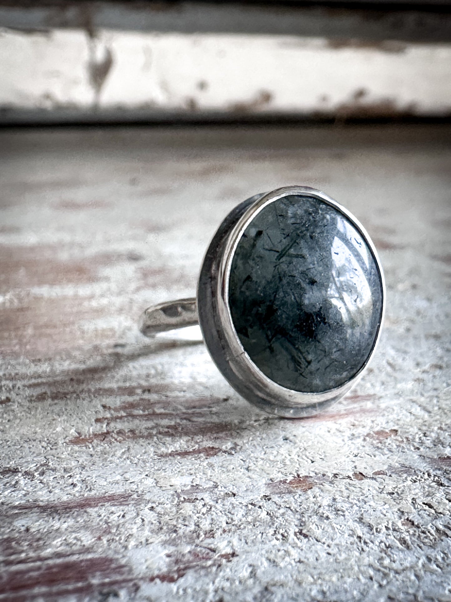 Moonlit Tourmaline Ring – Natural Tourmalinated Quartz in Sterling Silver