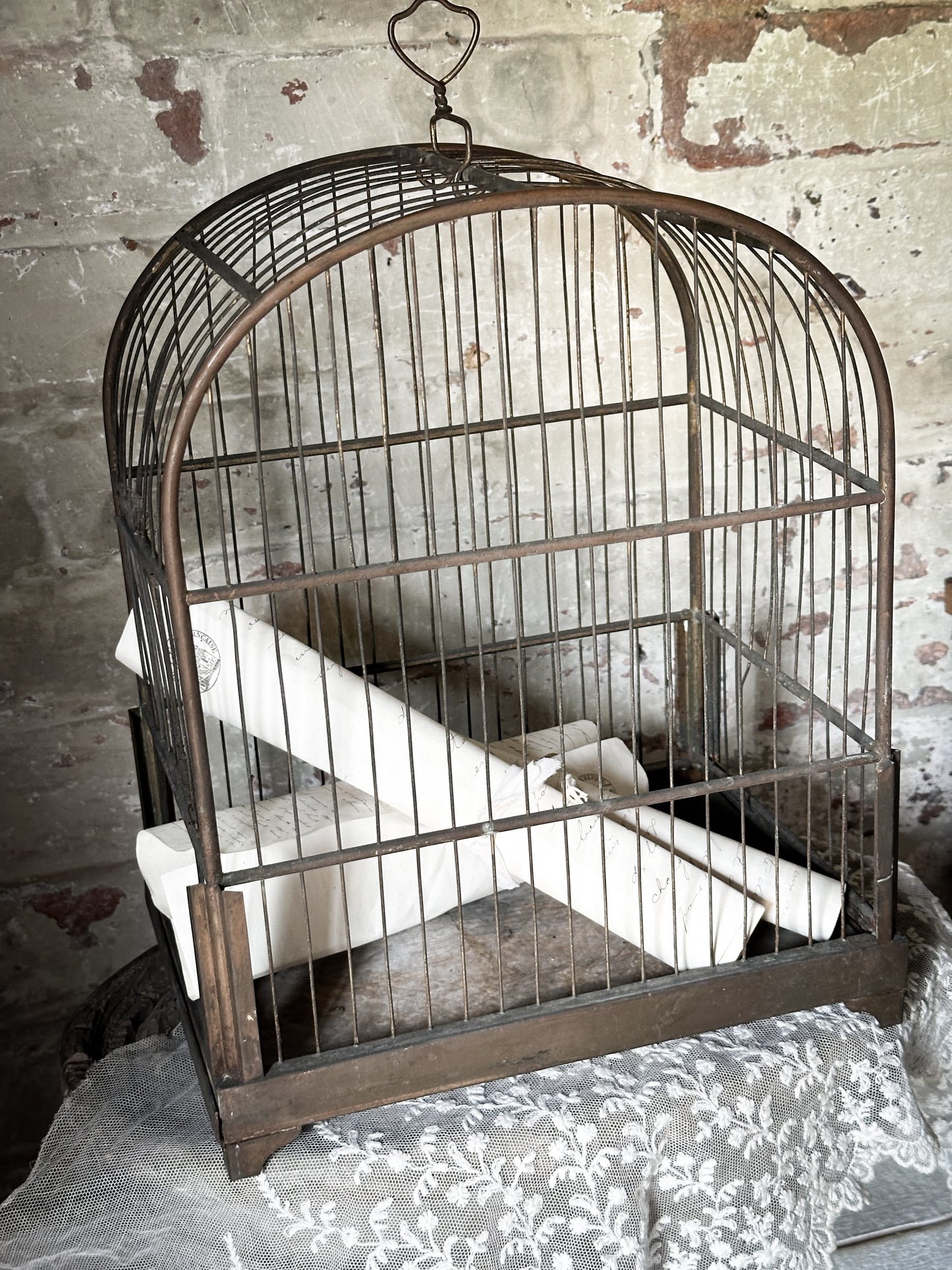 Antique Victorian brass bird cage