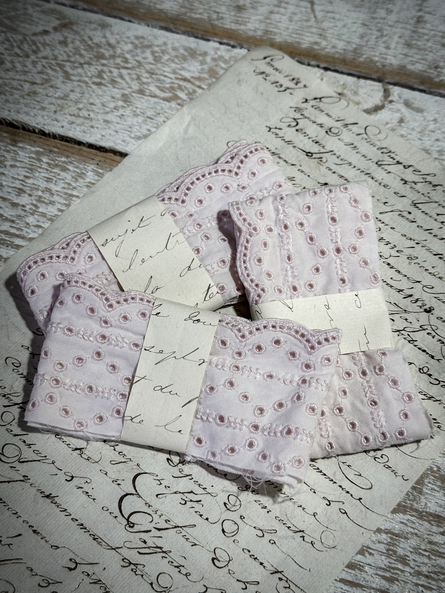 Reclaimed Pale Pink Broderie Anglaise lace Lengths