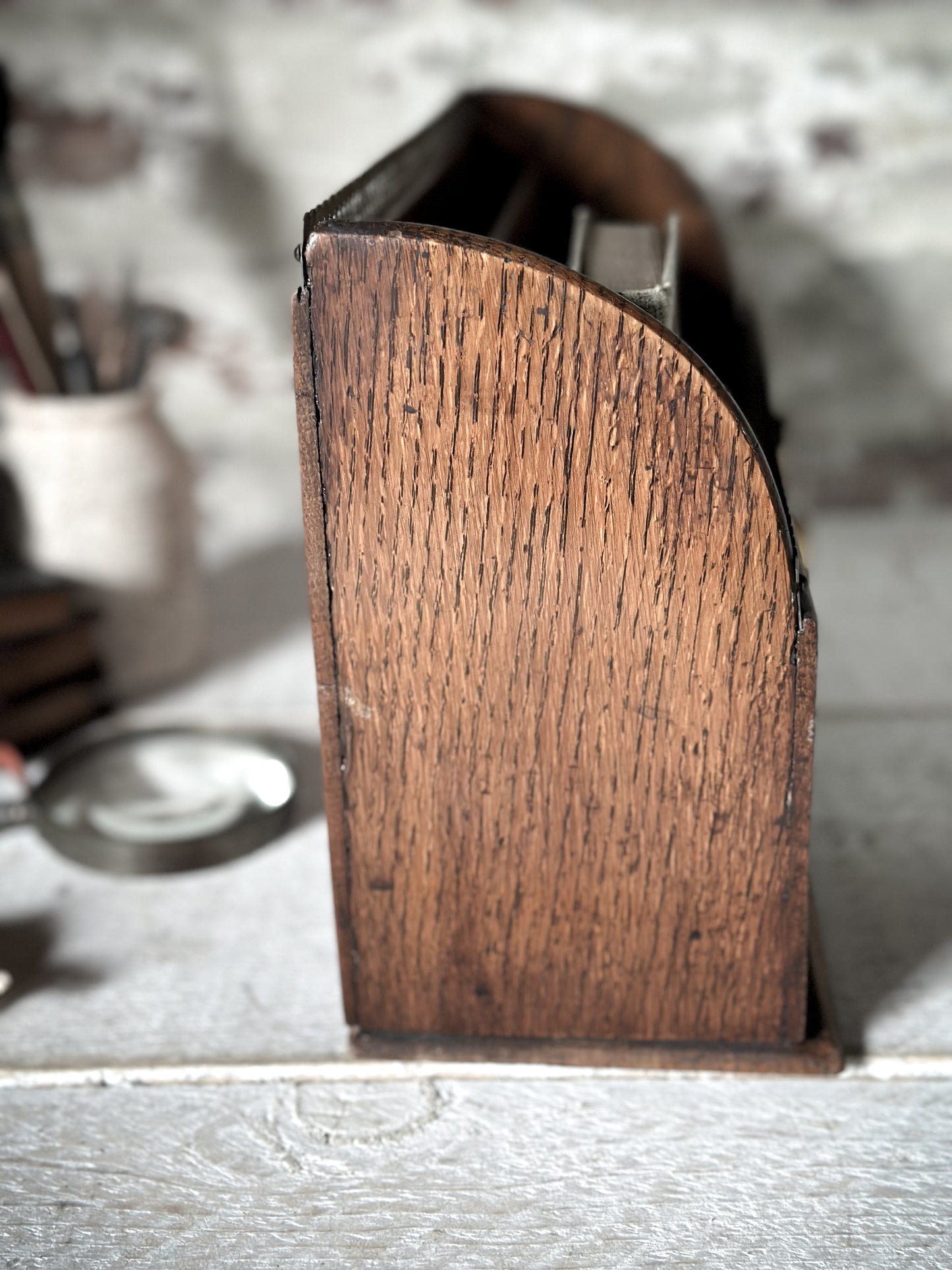 Victorian Oak Letter Rack with brass fretwork