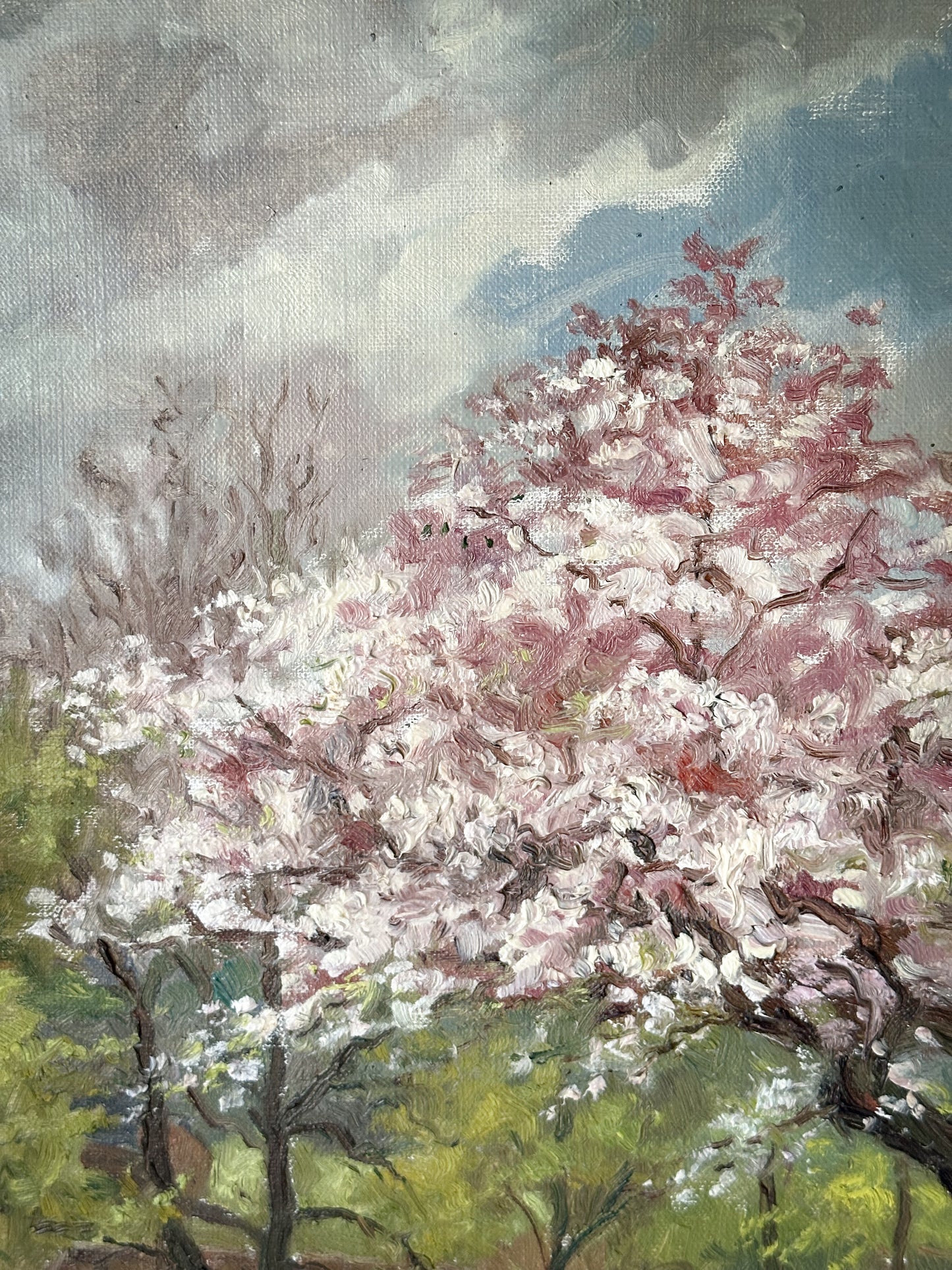 A lovely French Vintage oil on canvas painting of a Spring landscape