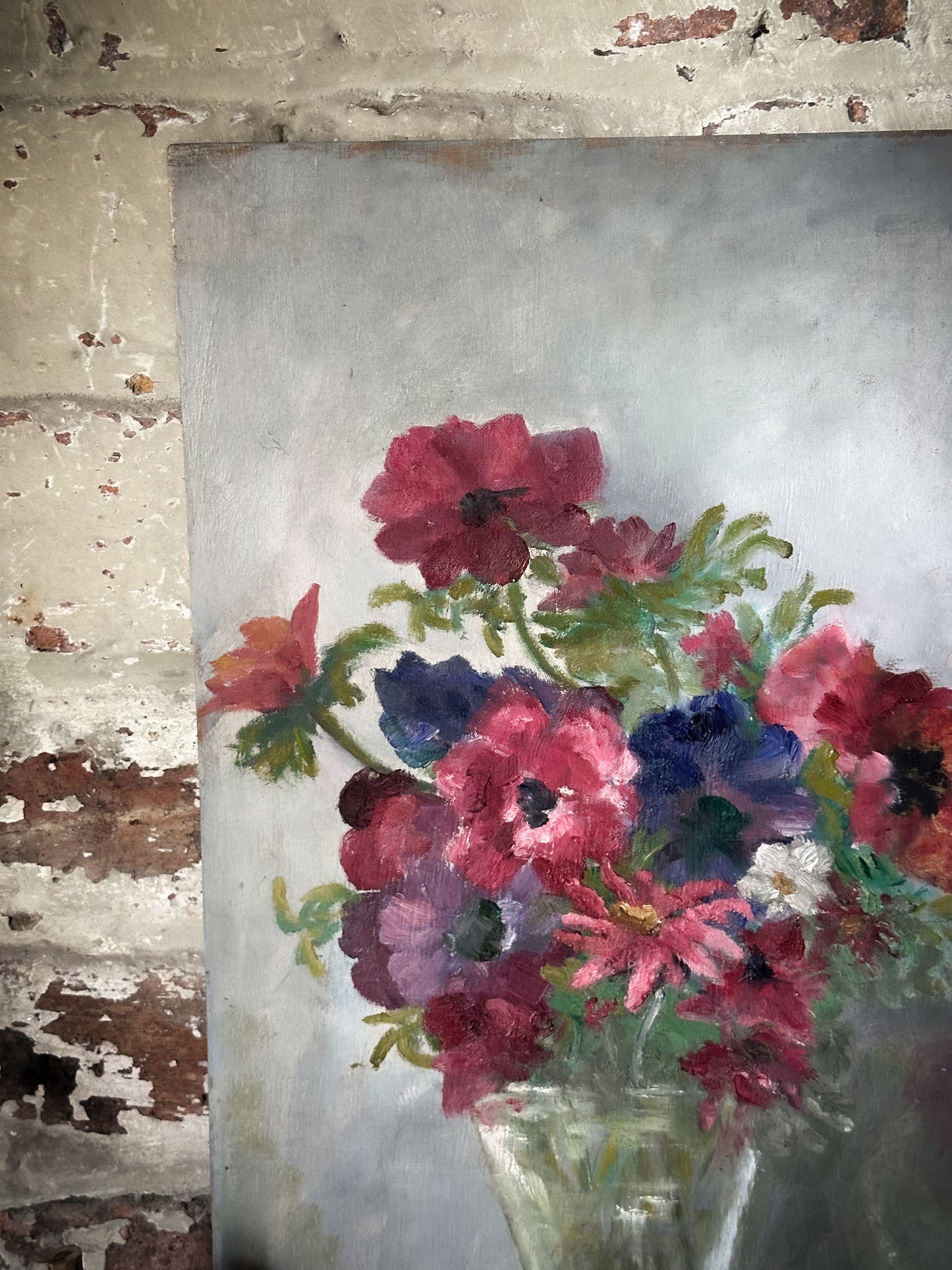 A Vintage Oil on Board Flower Painting