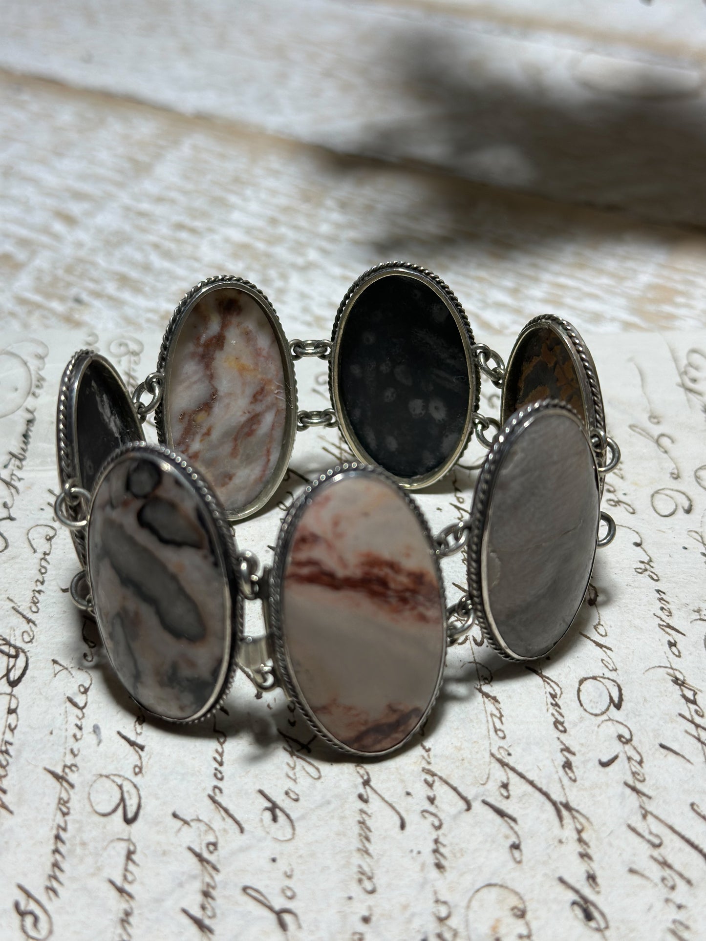 Vintage Silver Agate Stone Bracelet