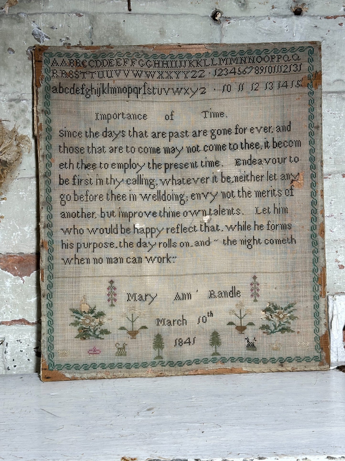 A Really Pretty Antique Sampler Dated and signed