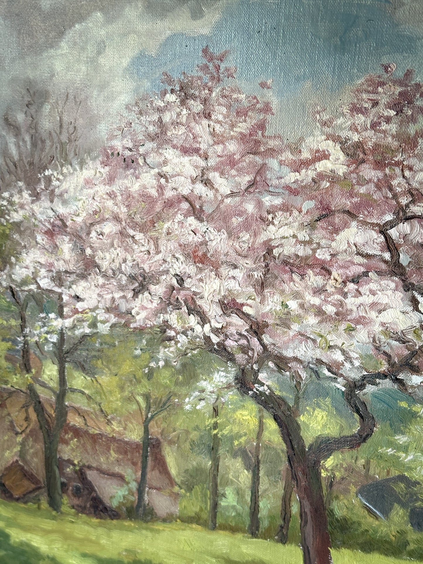 A lovely French Vintage oil on canvas painting of a Spring landscape